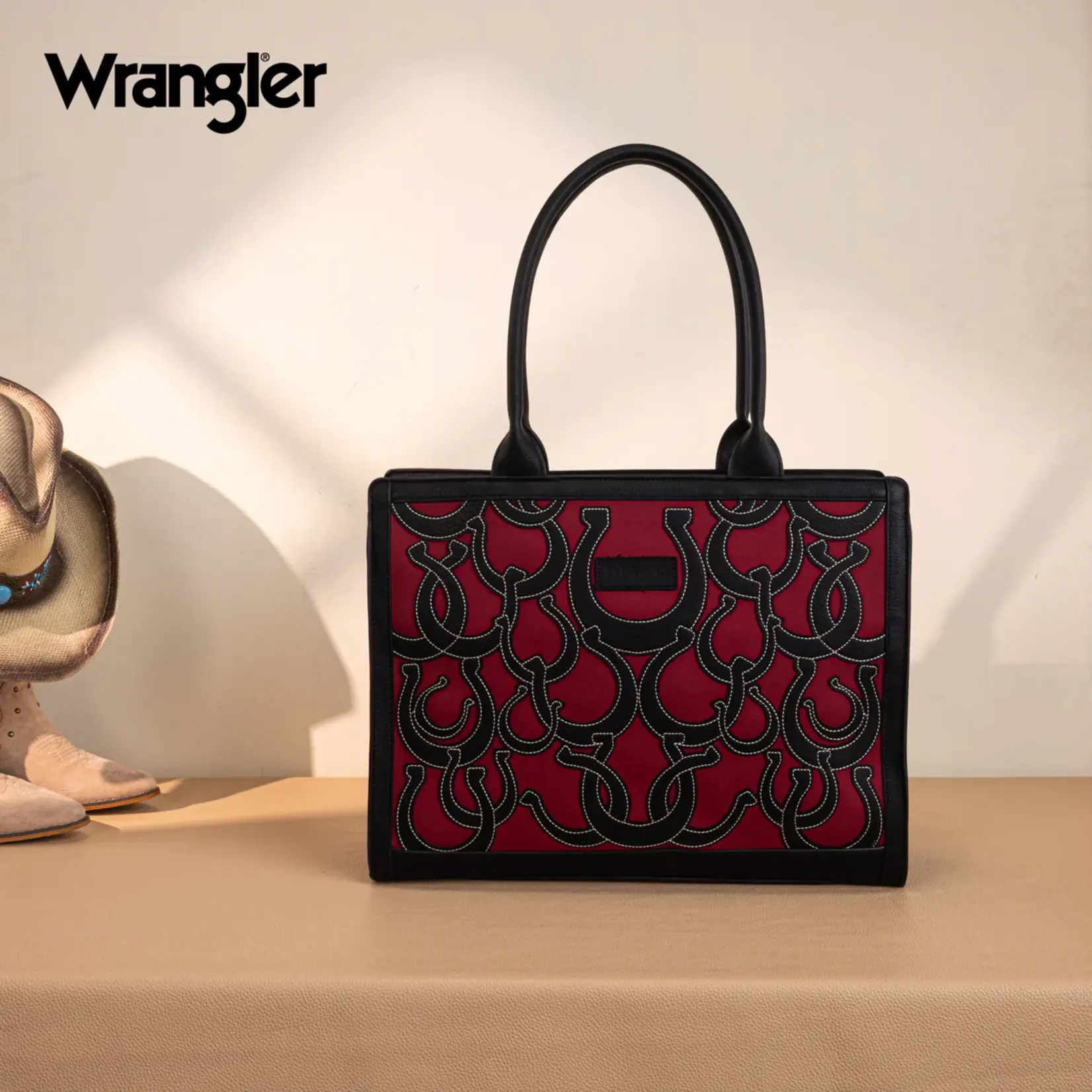 Wrangler WG292-8110BK - Black - Wrangler Horseshoe Cutout Carry-All Large Tote