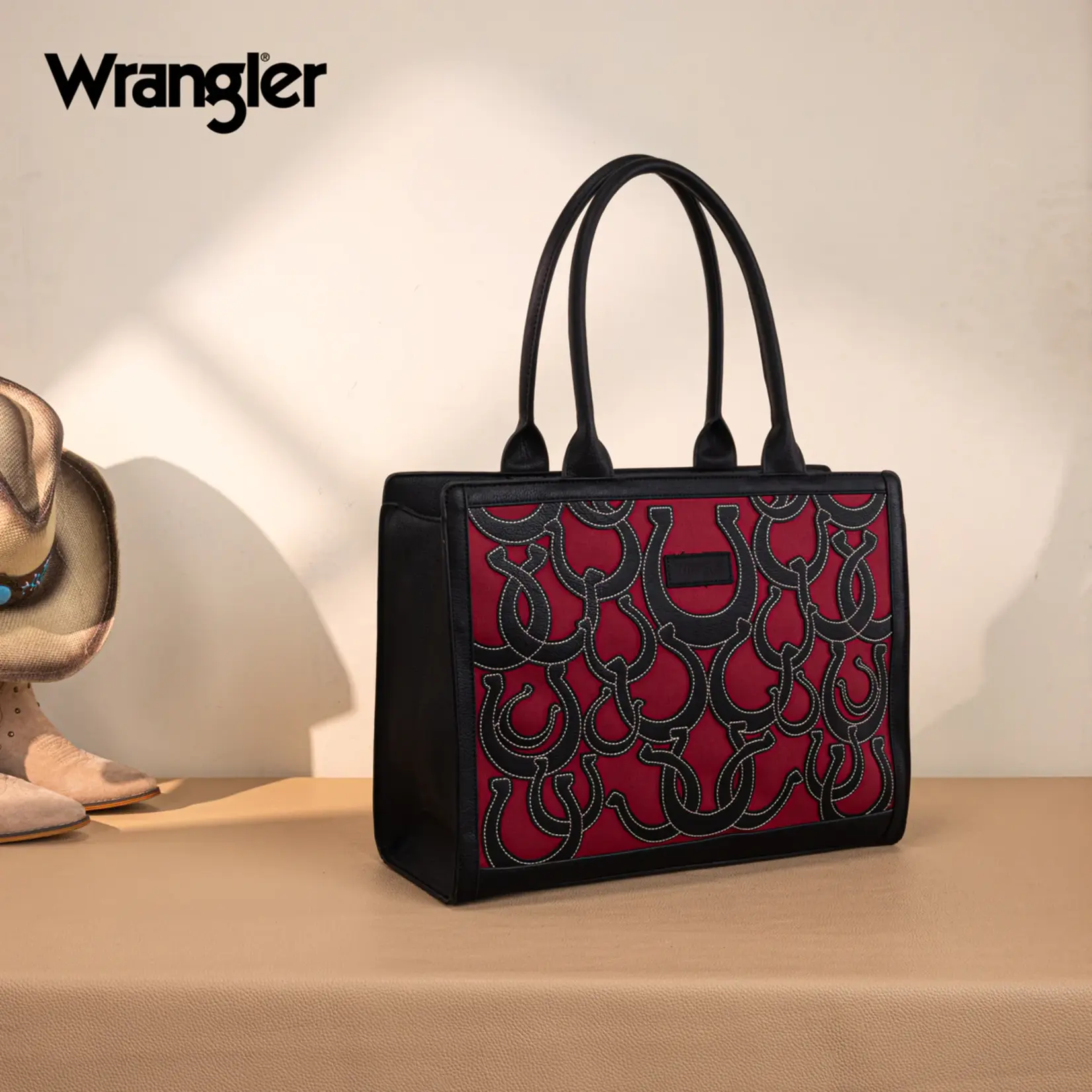 Wrangler WG292-8110BK - Black - Wrangler Horseshoe Cutout Carry-All Large Tote