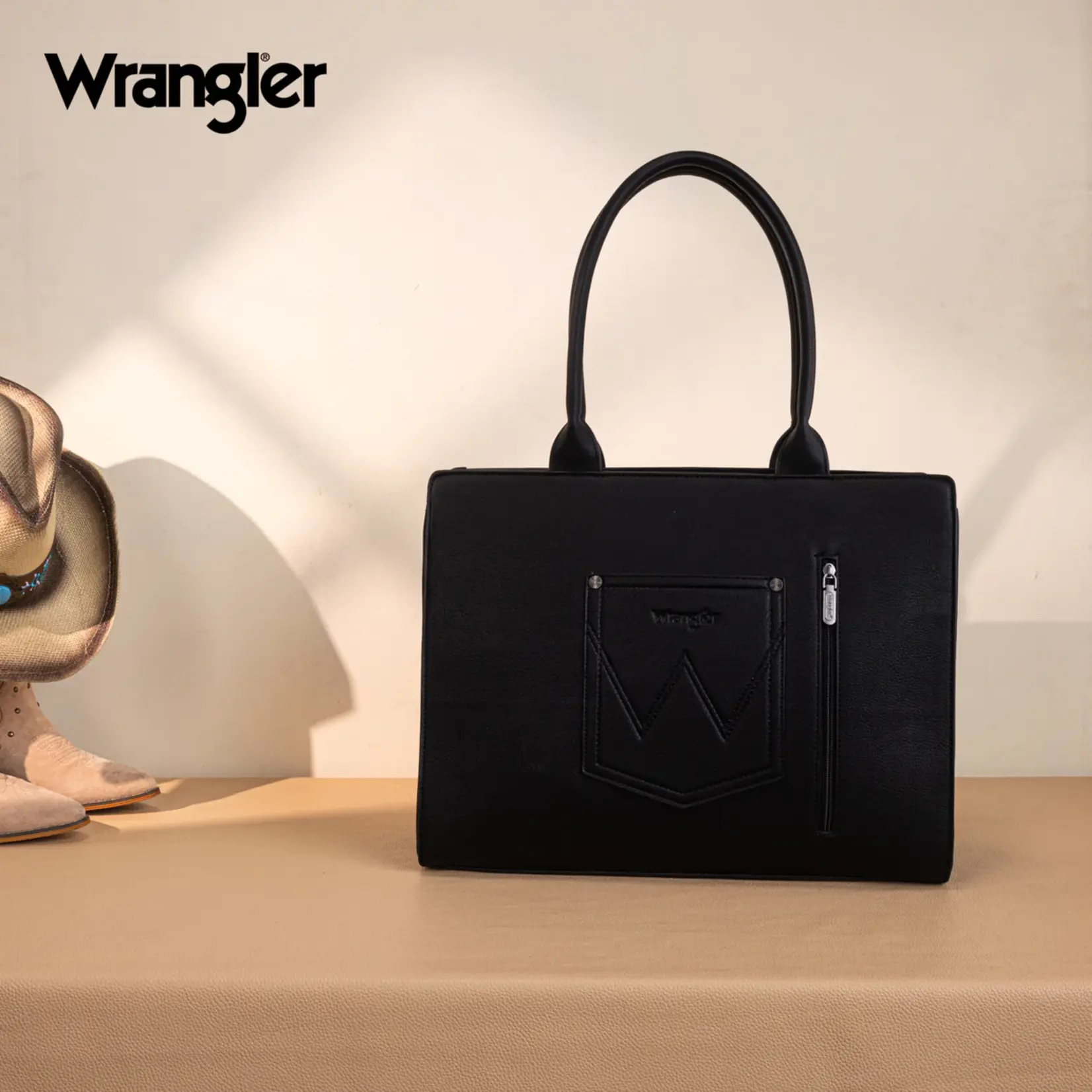 Wrangler WG292-8110BK - Black - Wrangler Horseshoe Cutout Carry-All Large Tote