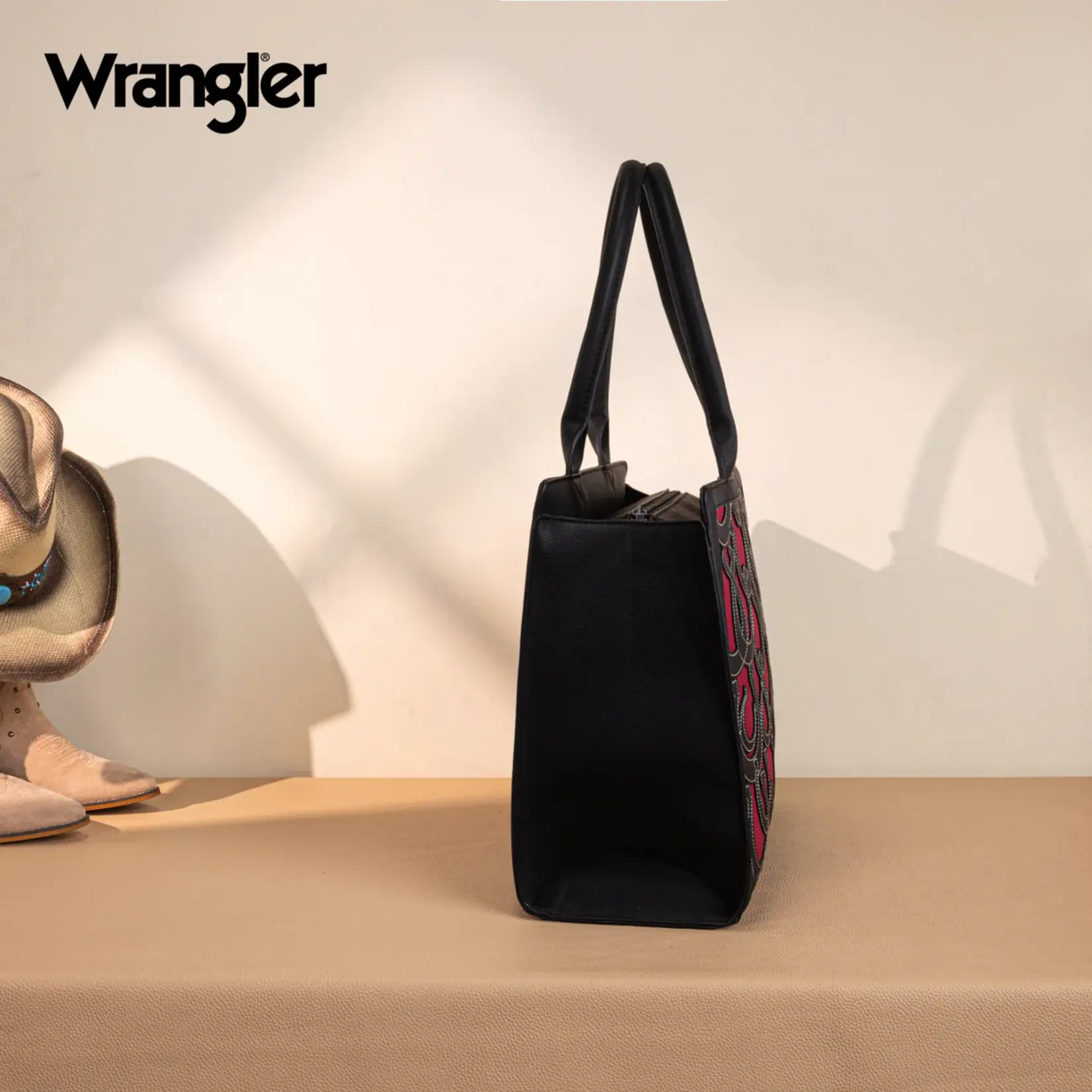 Wrangler WG292-8110BK - Black - Wrangler Horseshoe Cutout Carry-All Large Tote