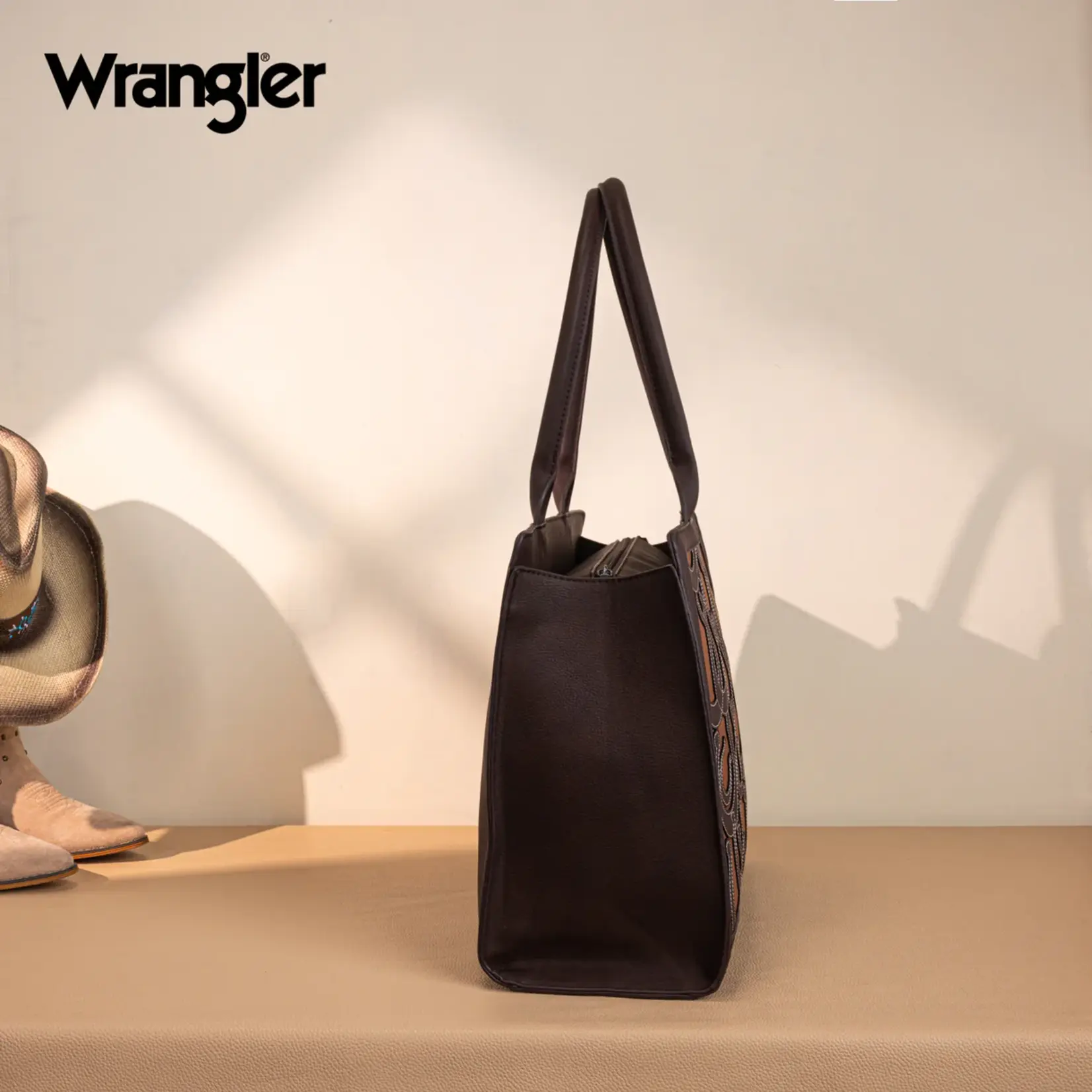 Wrangler WG292-8110CF - Coffee - Wrangler Horseshoe Cutout Carry-All Large Tote