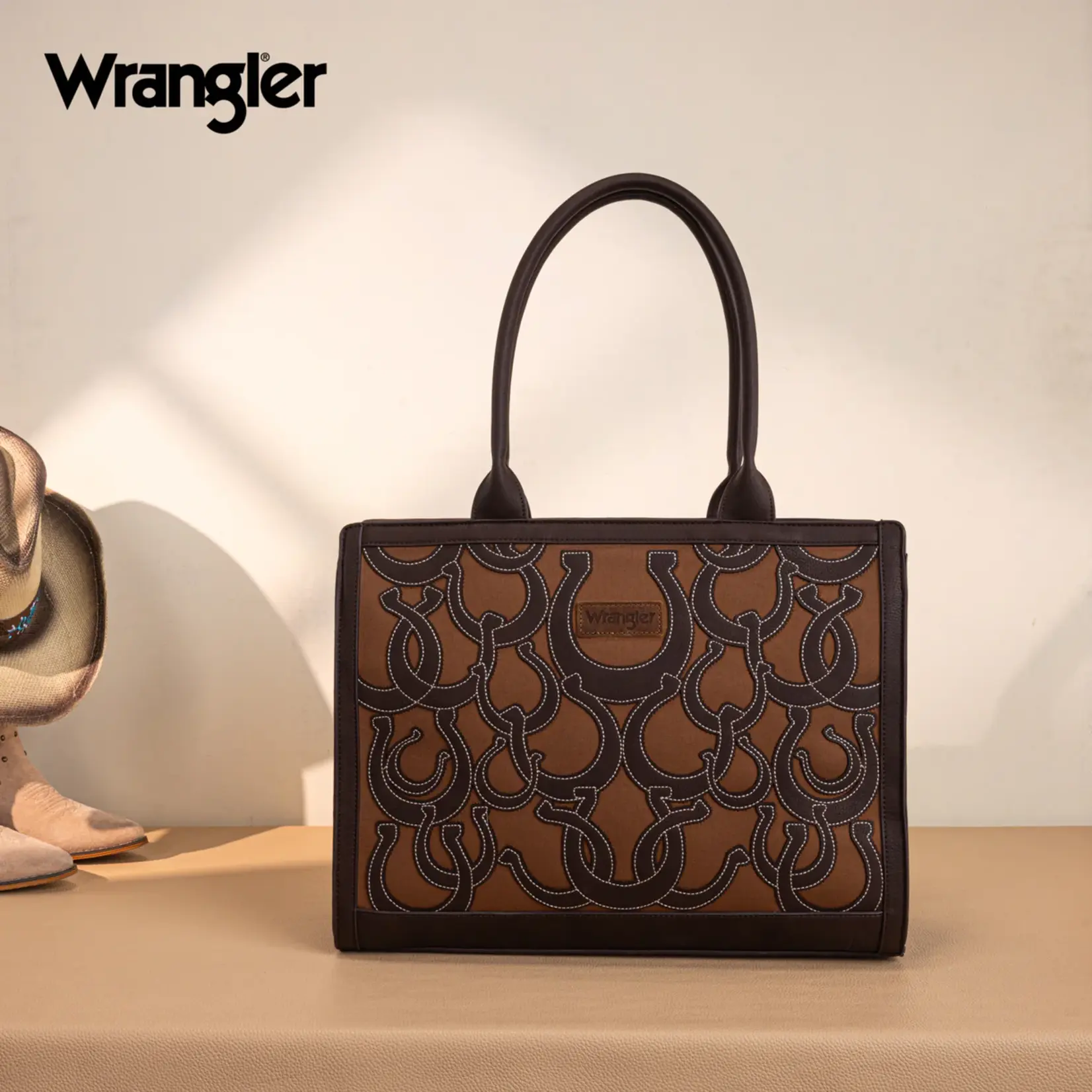 Wrangler WG292-8110CF - Coffee - Wrangler Horseshoe Cutout Carry-All Large Tote