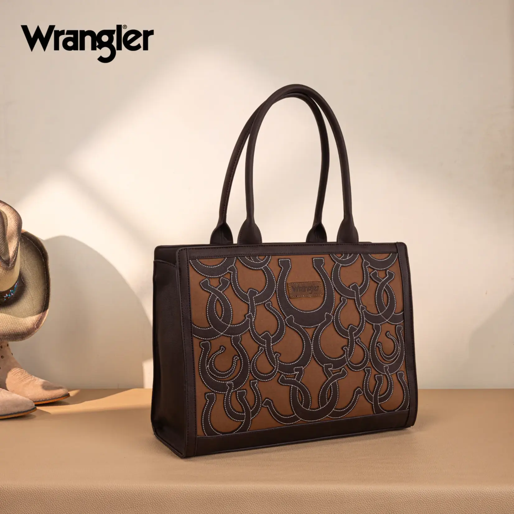 Wrangler WG292-8110CF - Coffee - Wrangler Horseshoe Cutout Carry-All Large Tote