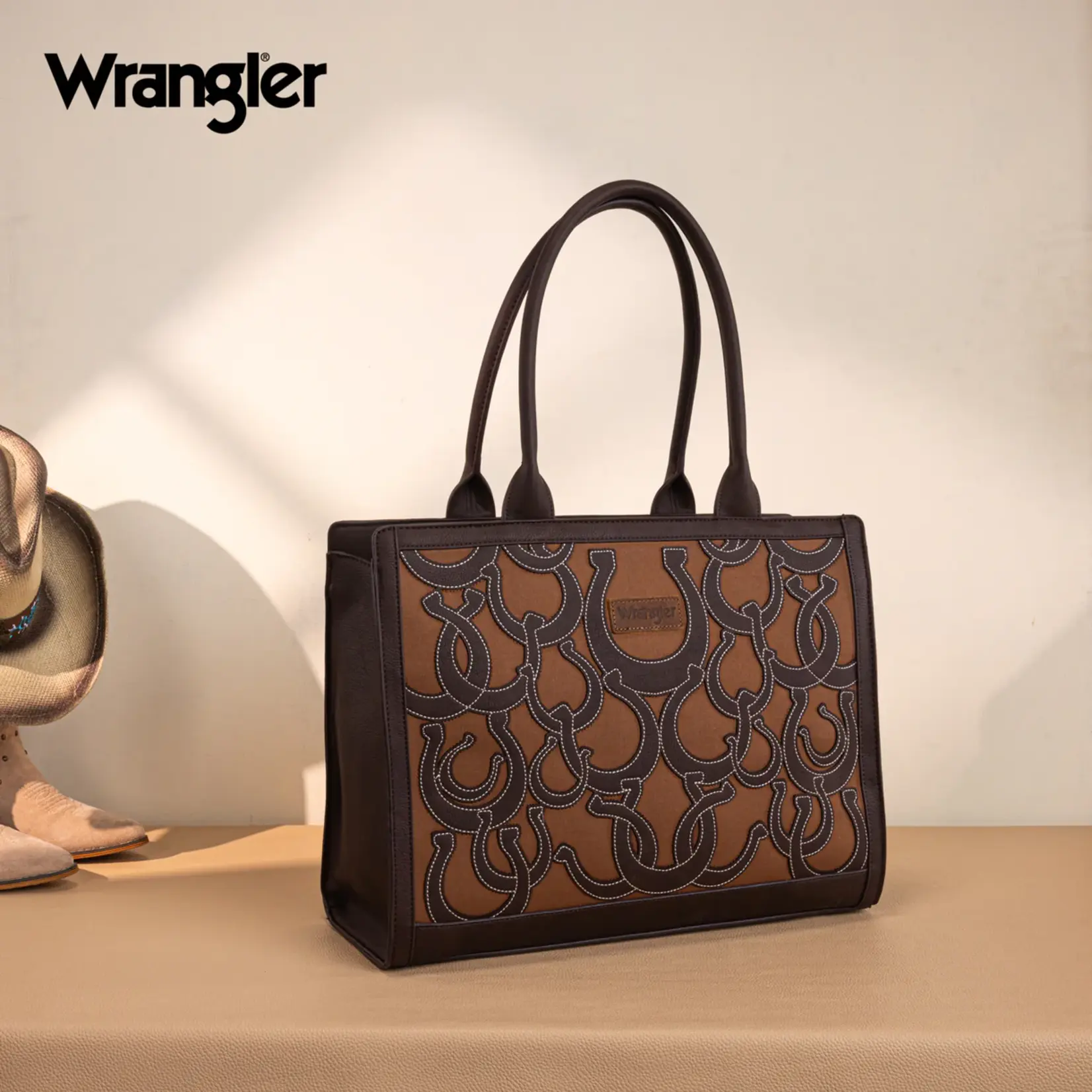 Wrangler WG292-8110CF - Coffee - Wrangler Horseshoe Cutout Carry-All Large Tote