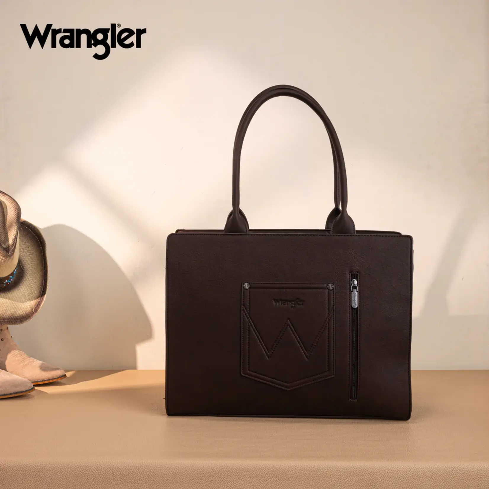 Wrangler WG292-8110CF - Coffee - Wrangler Horseshoe Cutout Carry-All Large Tote