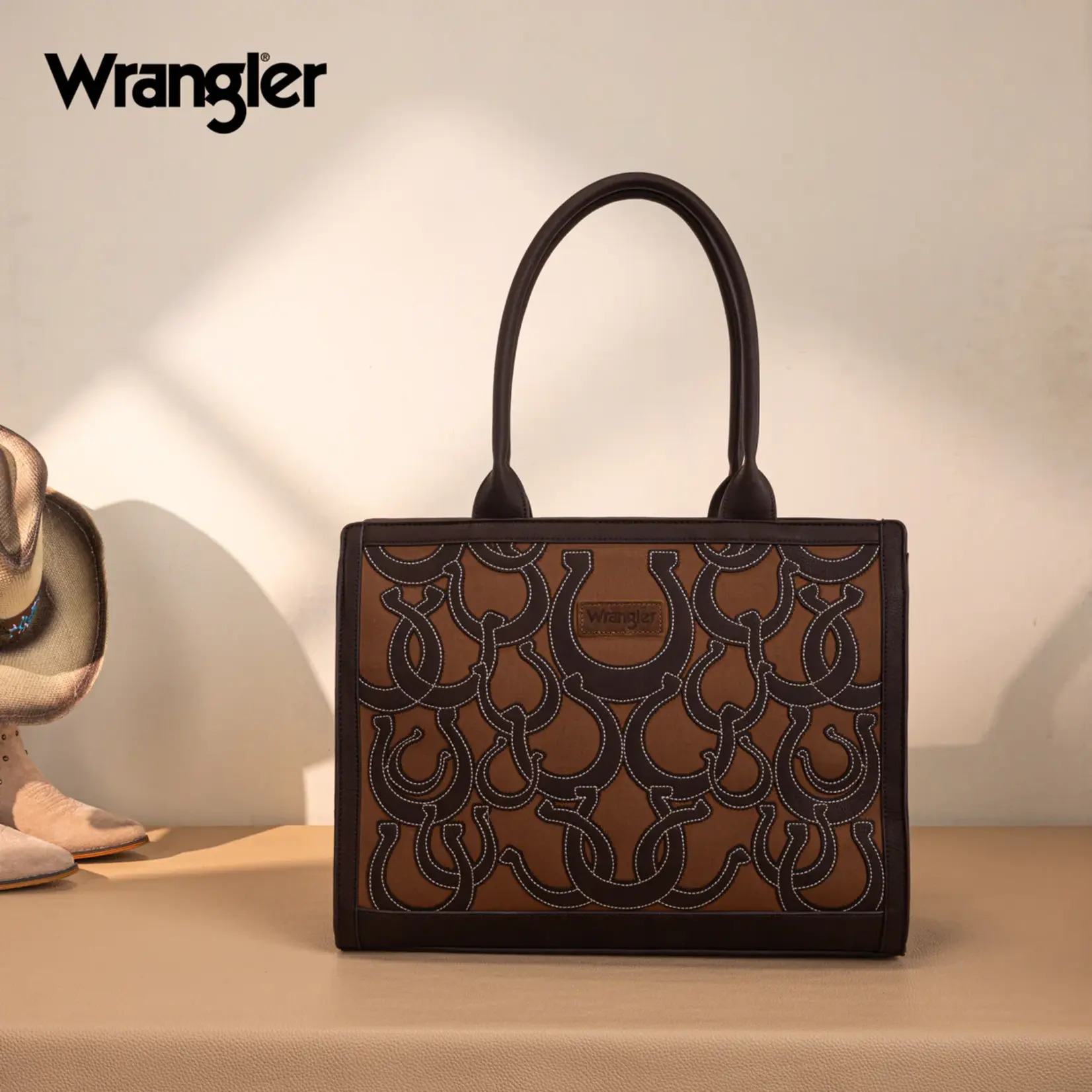 Wrangler WG292-8110CF - Coffee - Wrangler Horseshoe Cutout Carry-All Large Tote