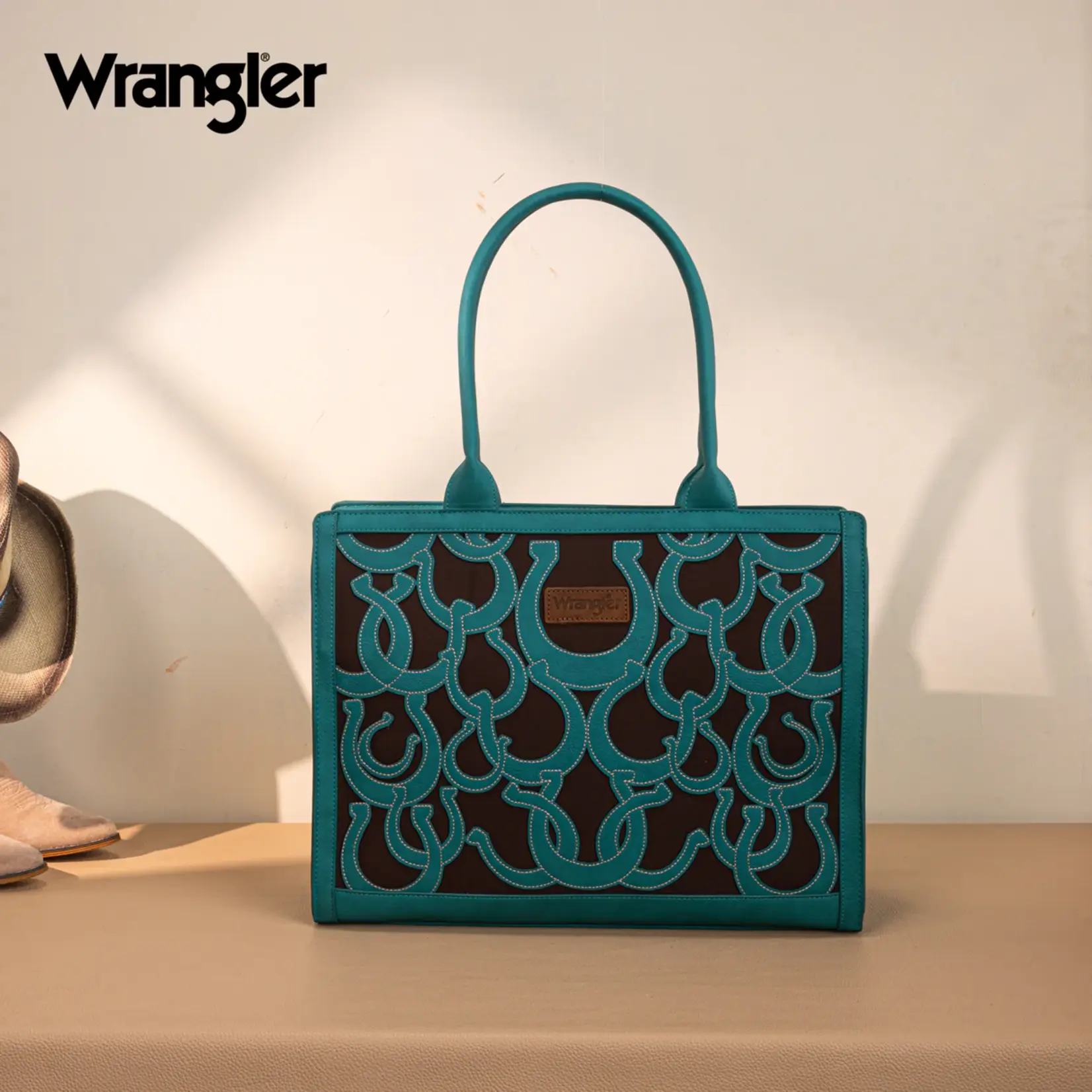 Wrangler WG292-8110TQ - Turquoise - Wrangler Horseshoe Cutout Carry-All Large Tote