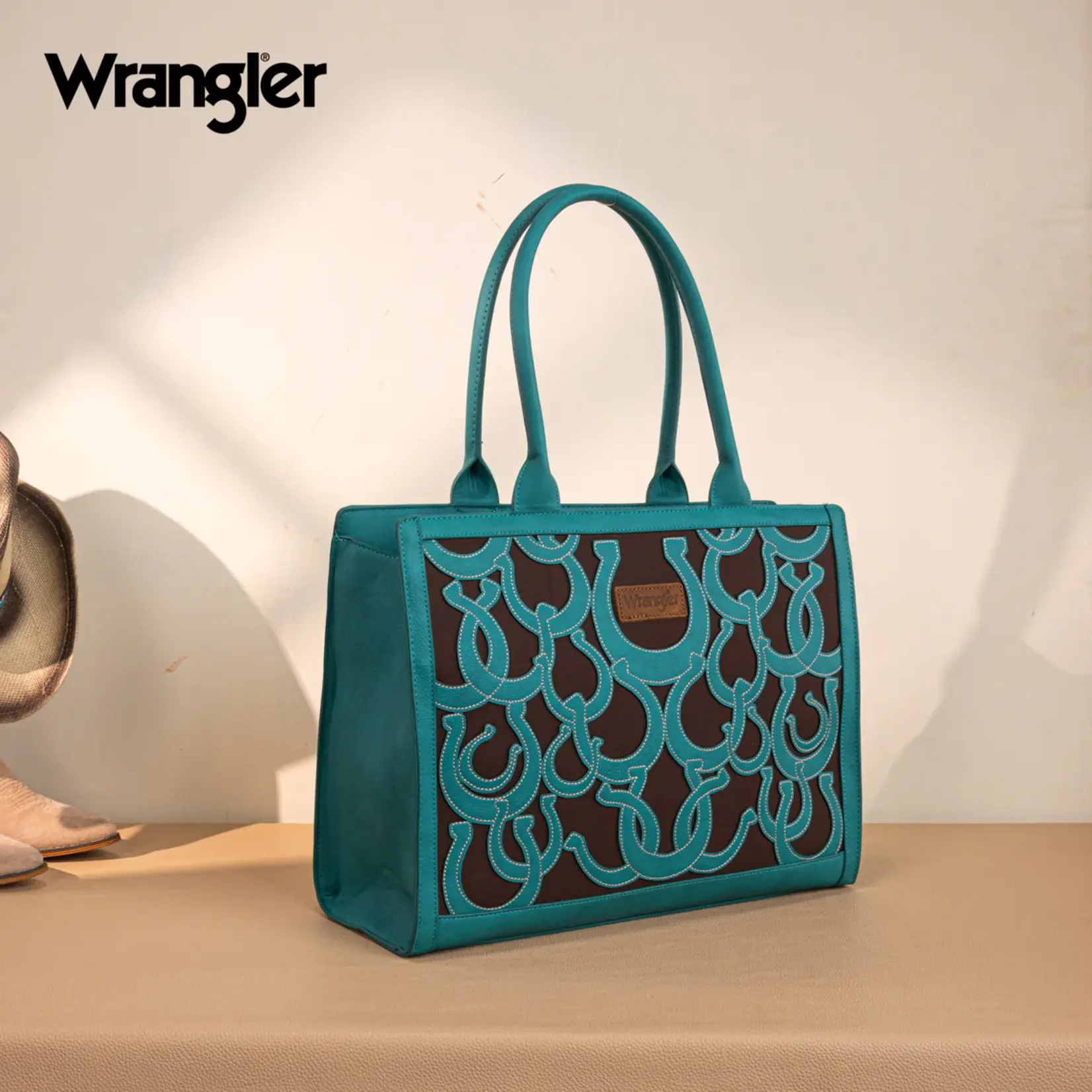 Wrangler WG292-8110TQ - Turquoise - Wrangler Horseshoe Cutout Carry-All Large Tote