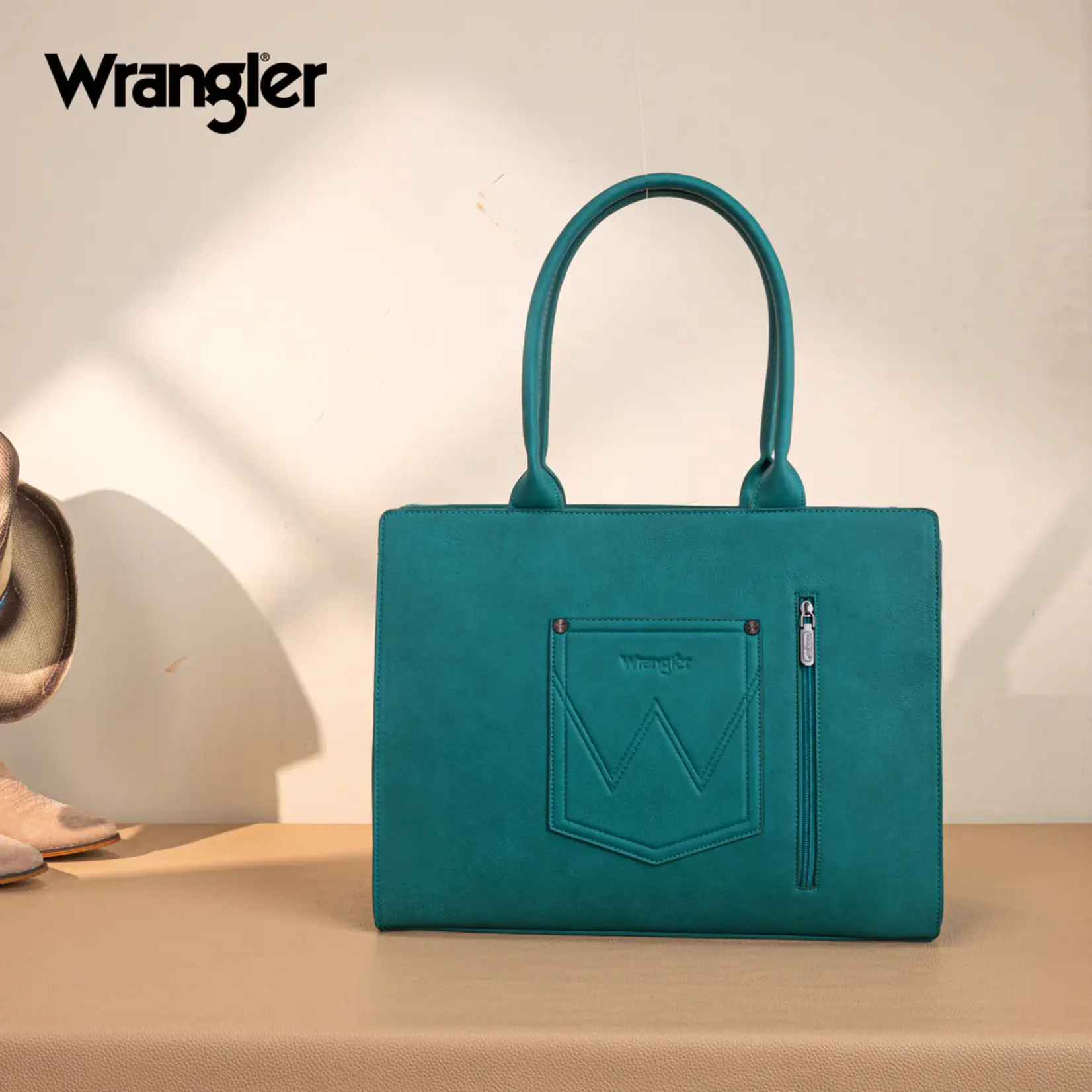 Wrangler WG292-8110TQ - Turquoise - Wrangler Horseshoe Cutout Carry-All Large Tote