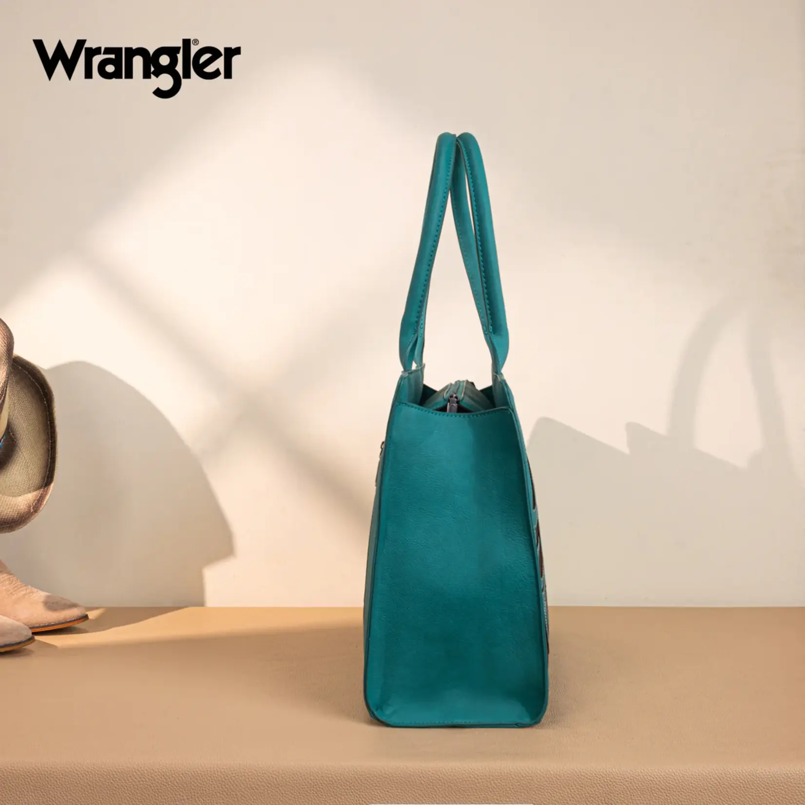 Wrangler WG292-8110TQ - Turquoise - Wrangler Horseshoe Cutout Carry-All Large Tote