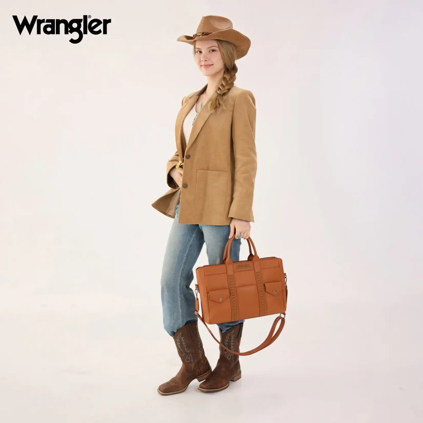 Wrangler WG484-8119BR - Brown - Wrangler Whipstitch Work Tote / Crossbody