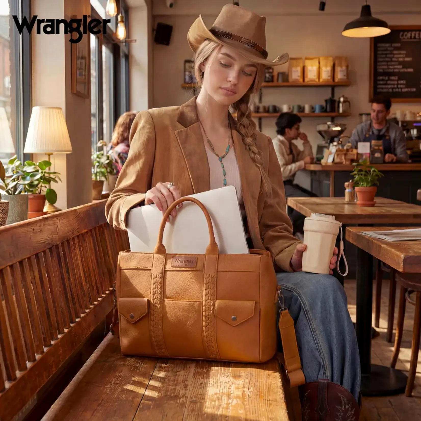 Wrangler WG484-8119BR - Brown - Wrangler Whipstitch Work Tote / Crossbody