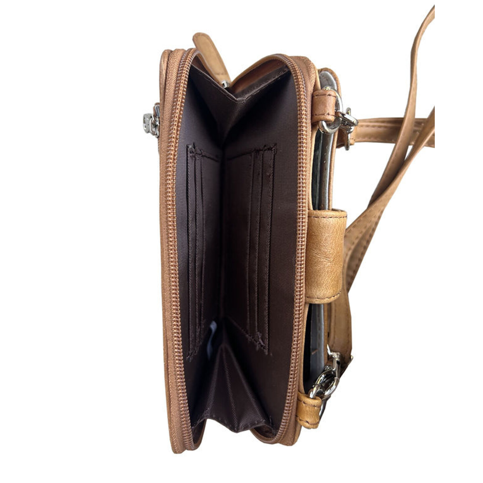 R Leathers 3141 LBN - Phone Pouch w/ CC Slots - Light Brown