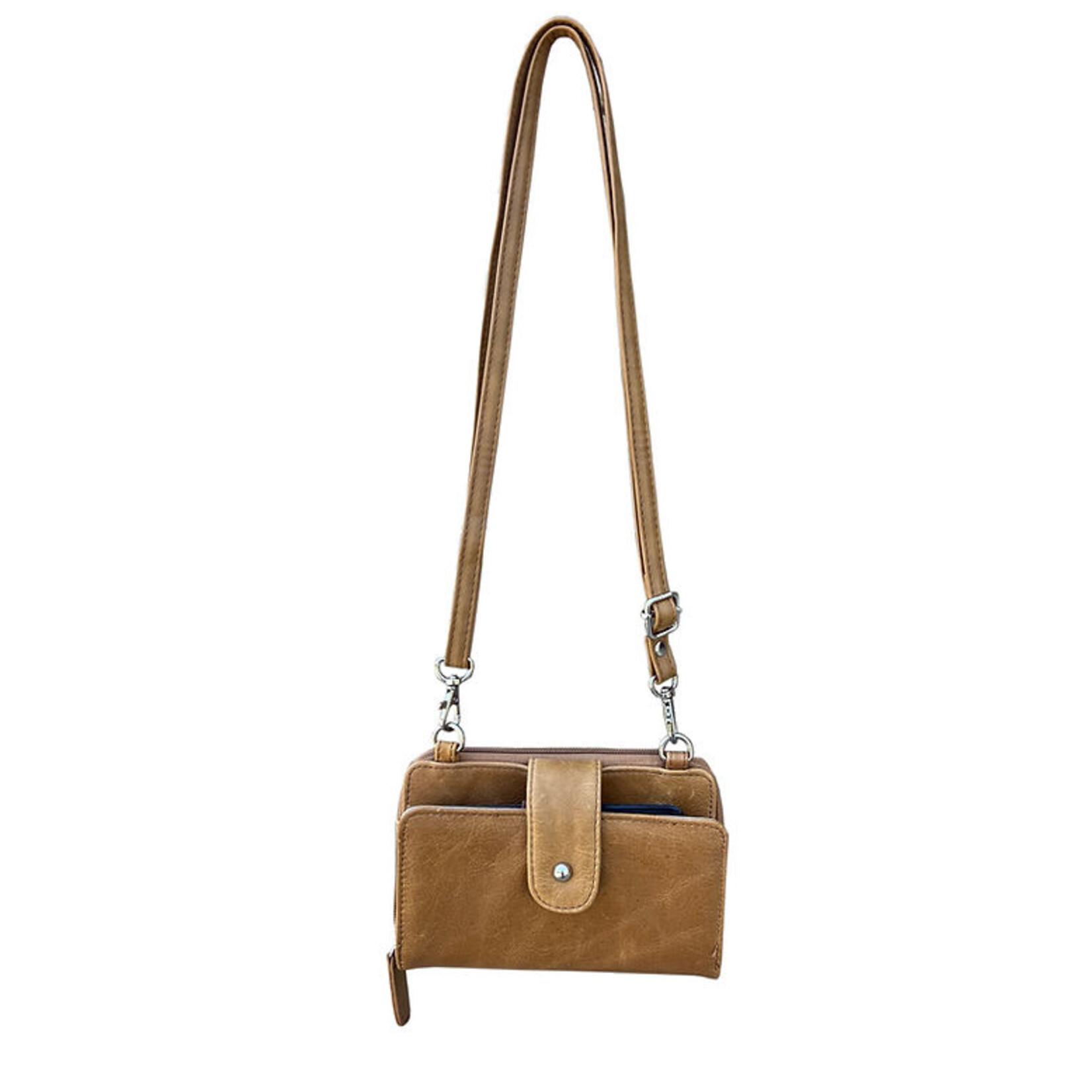 R Leathers 3141 LBN - Phone Pouch w/ CC Slots - Light Brown