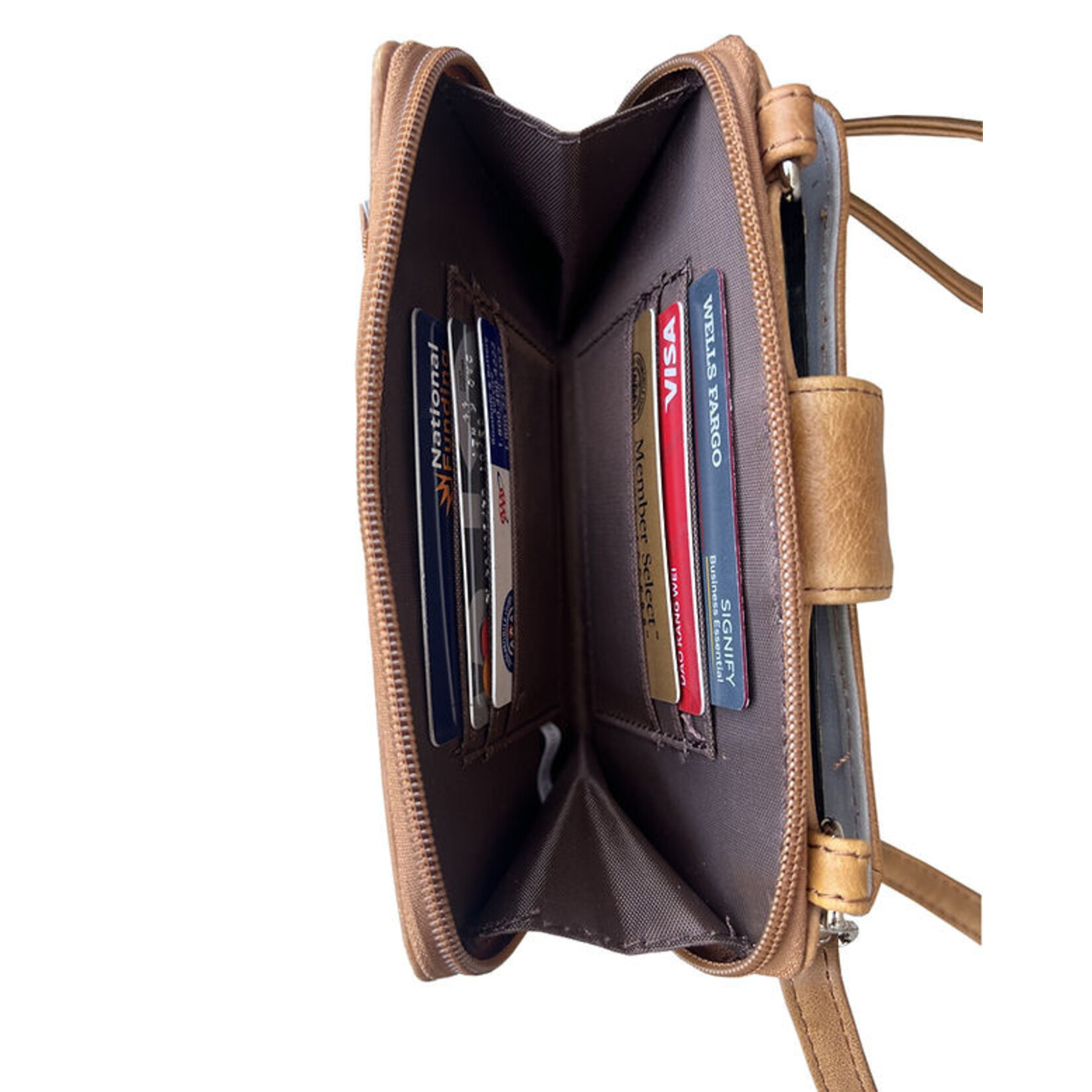 R Leathers 3141 LBN - Phone Pouch w/ CC Slots - Light Brown