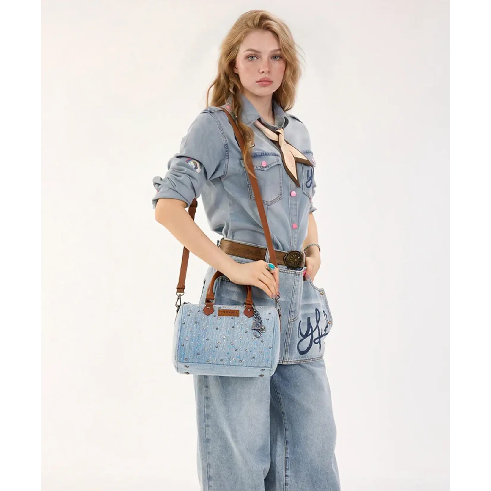 Wrangler WG458-51102JN - Jean - Wrangler Rhinestone Denim Boston Bag / Crossbody