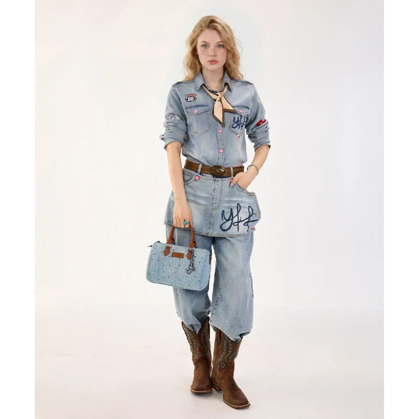 Wrangler WG458-51102JN - Jean - Wrangler Rhinestone Denim Boston Bag / Crossbody