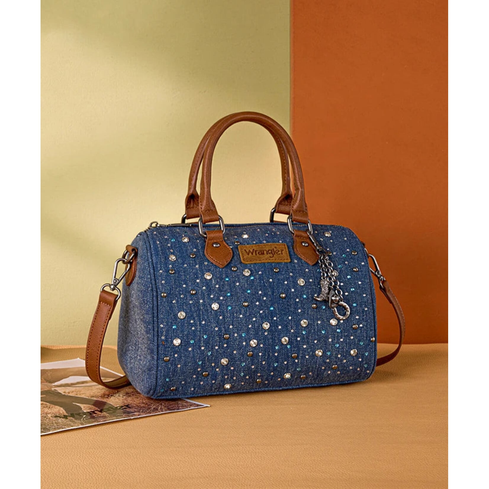 Wrangler WG458-51102DJN - Dark Jean - Wrangler Rhinestone Denim Boston Bag / Crossbody