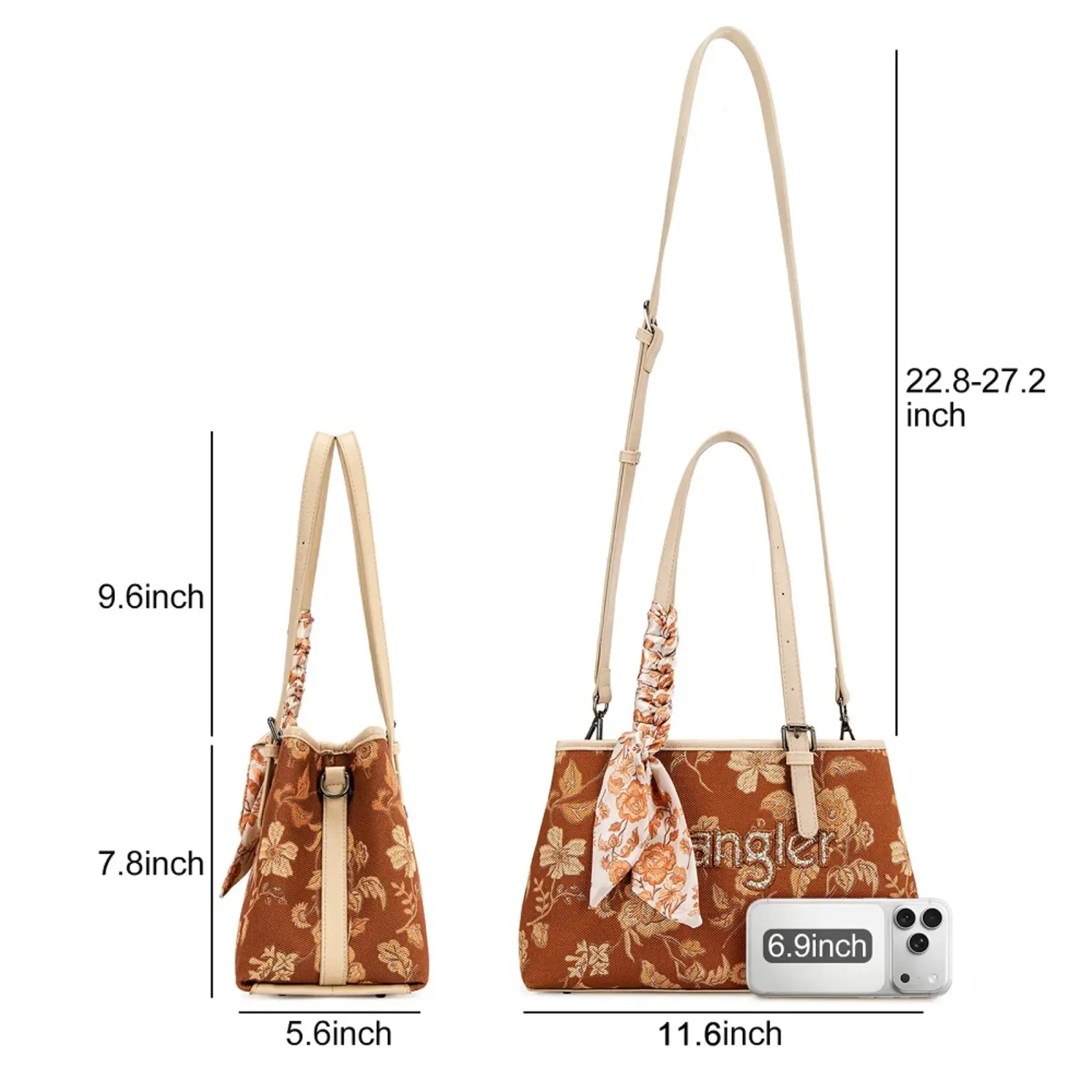 Wrangler WG510-8130BR - Brown - Wrangler Floral Braided Scarf Tote / Crossbody Bag