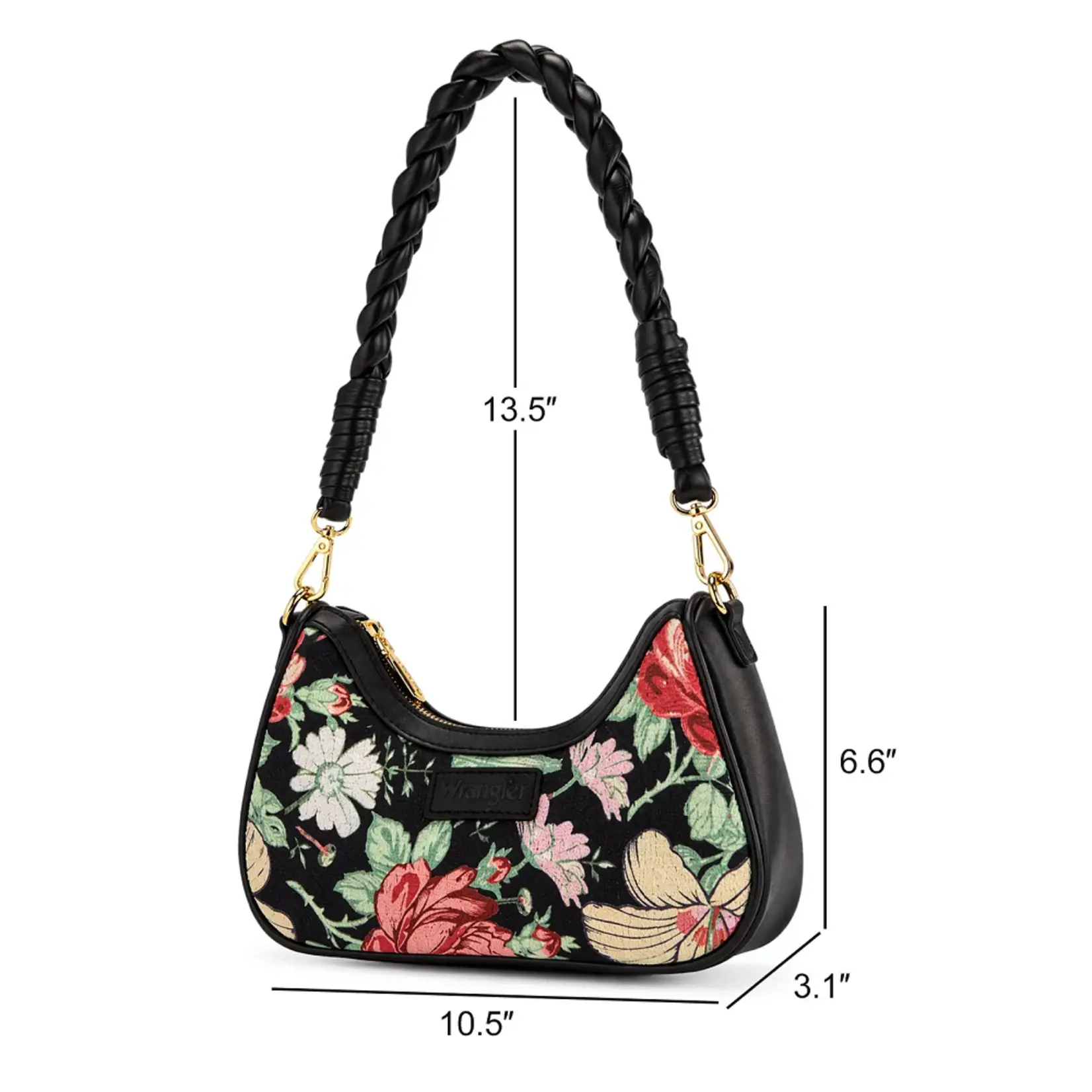 Wrangler WG438-818BK - Black - Wrangler Floral Print Braided Hobo Bag