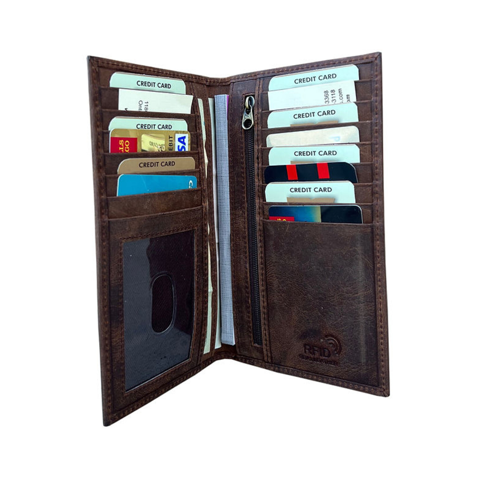 R Leathers 3234 RF - Brown - Cowhide Leather Checkbook Wallet