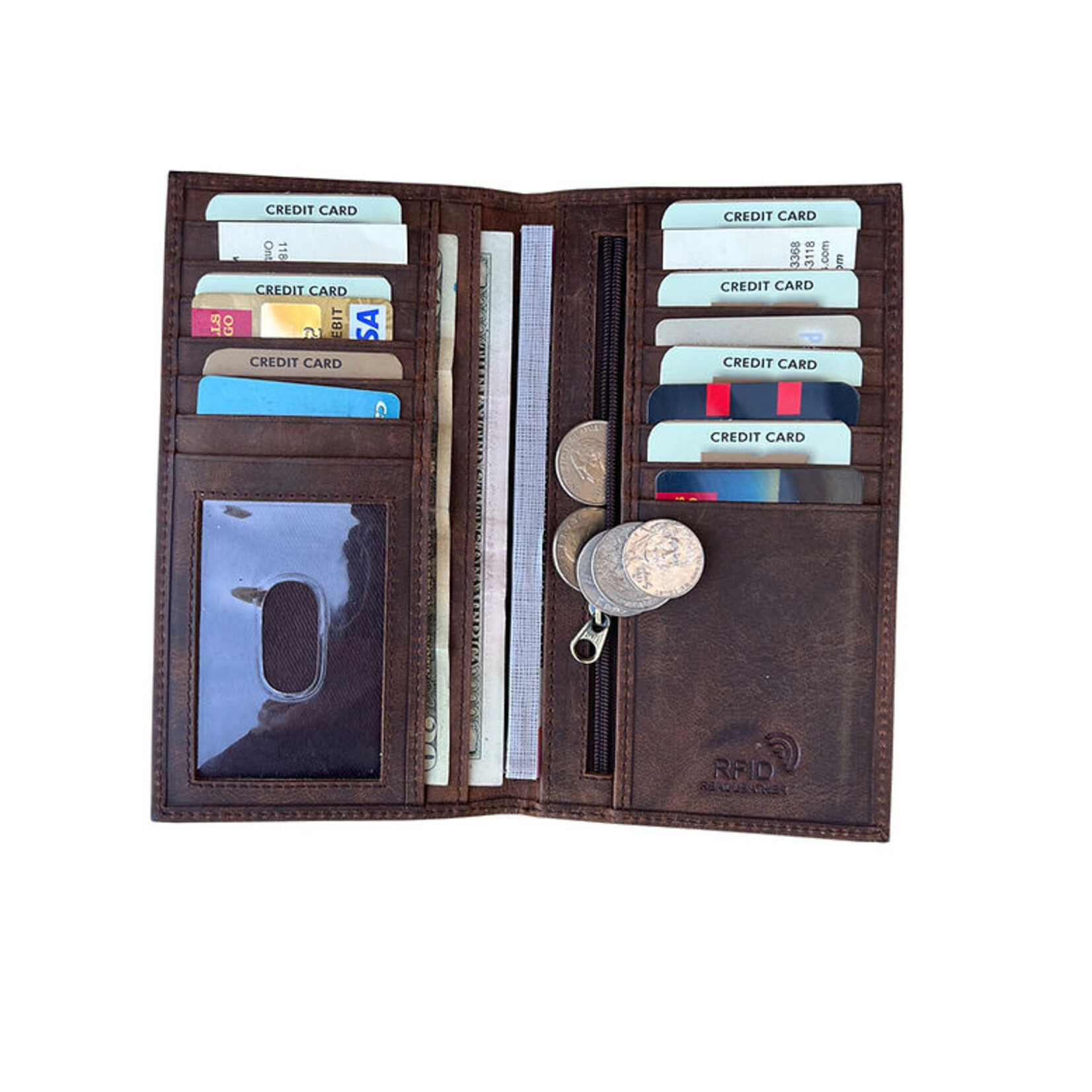 R Leathers 3234 RF - Brown - Cowhide Leather Checkbook Wallet
