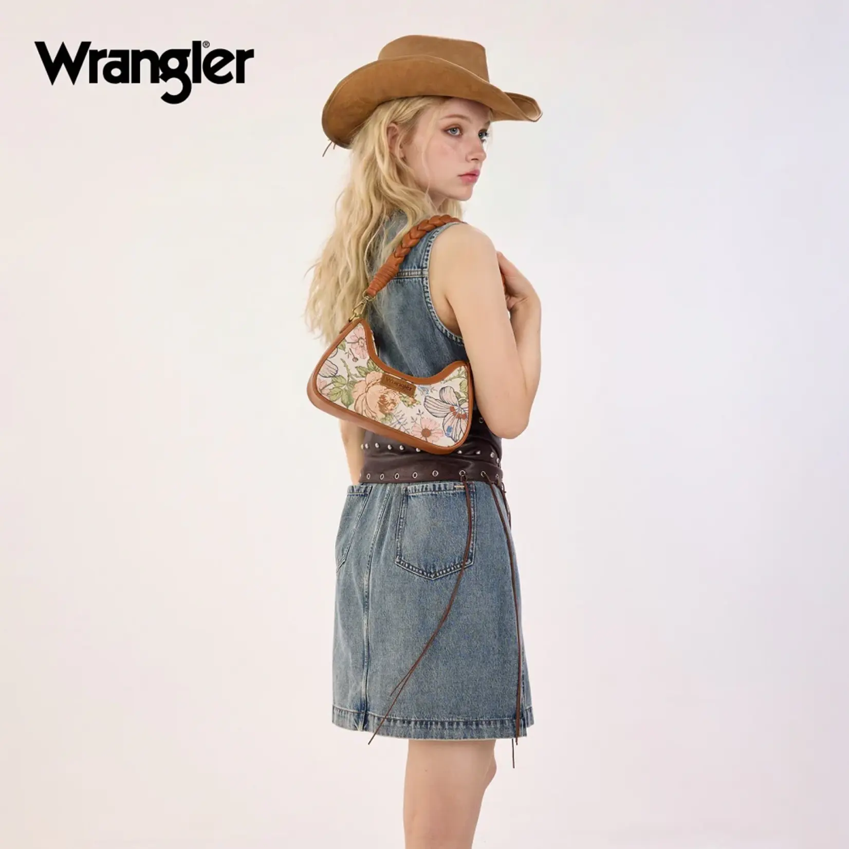 Wrangler WG438-818BR - Brown - Wrangler Floral Print Braided Hobo Bag