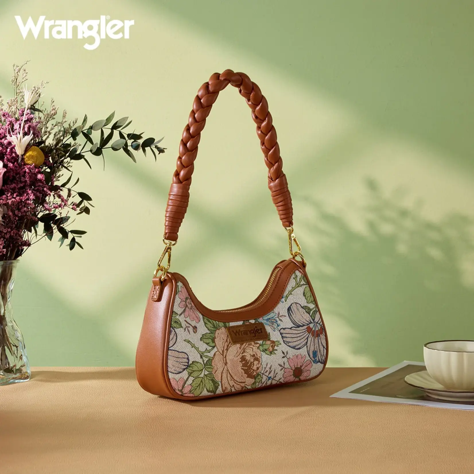 Wrangler WG438-818BR - Brown - Wrangler Floral Print Braided Hobo Bag