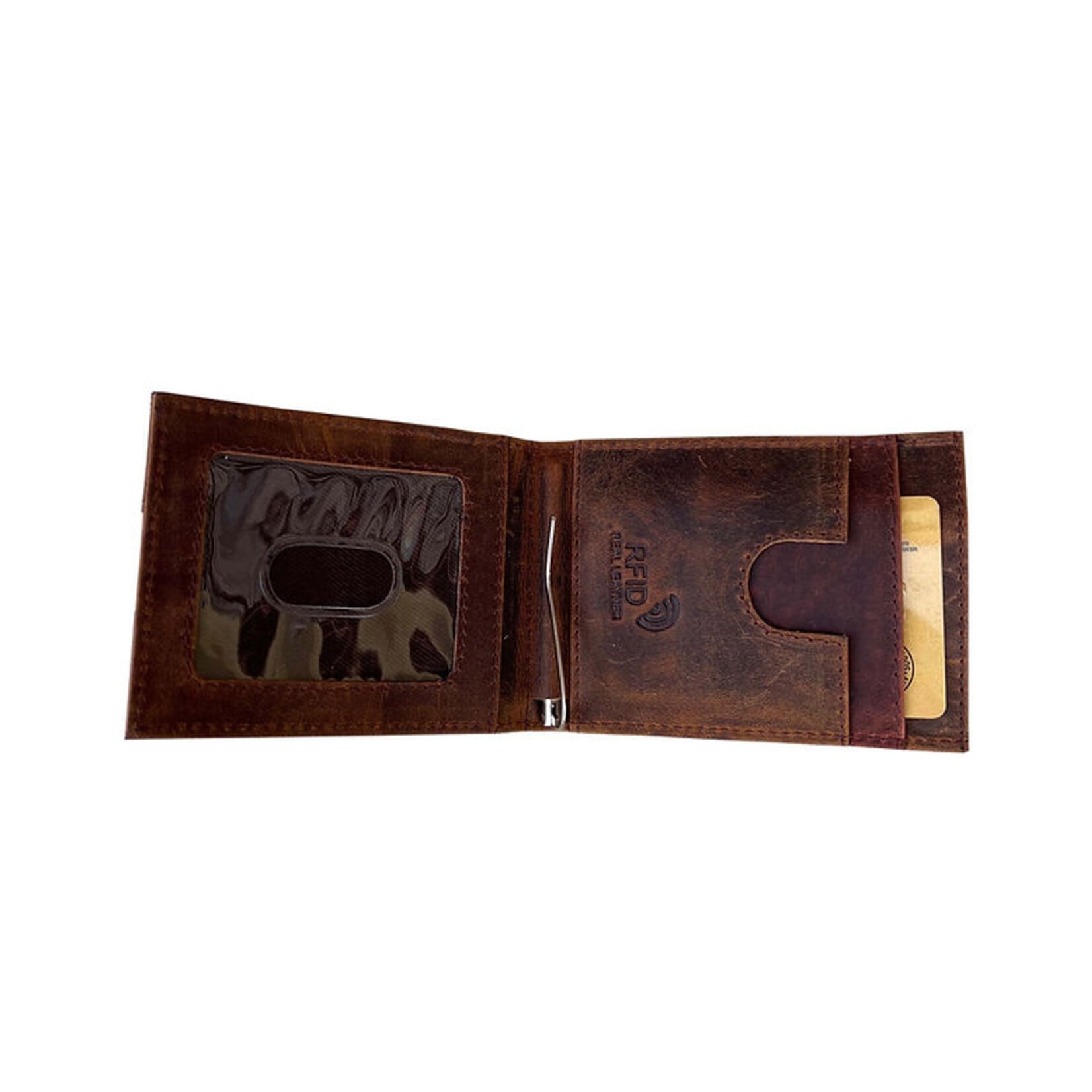 R Leathers 915RF BN - Air Tag Money Clip w/RFID Protection - Brown