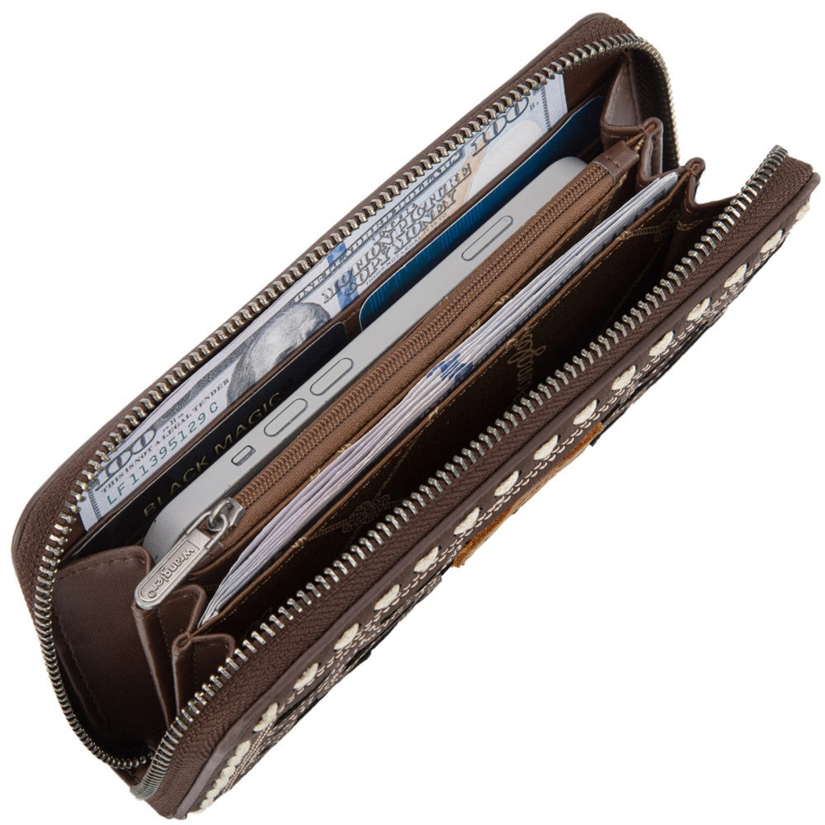 Wrangler WG292-W082CF - Coffee - Wrangler Horseshoe Cutout Zip Around Wallet