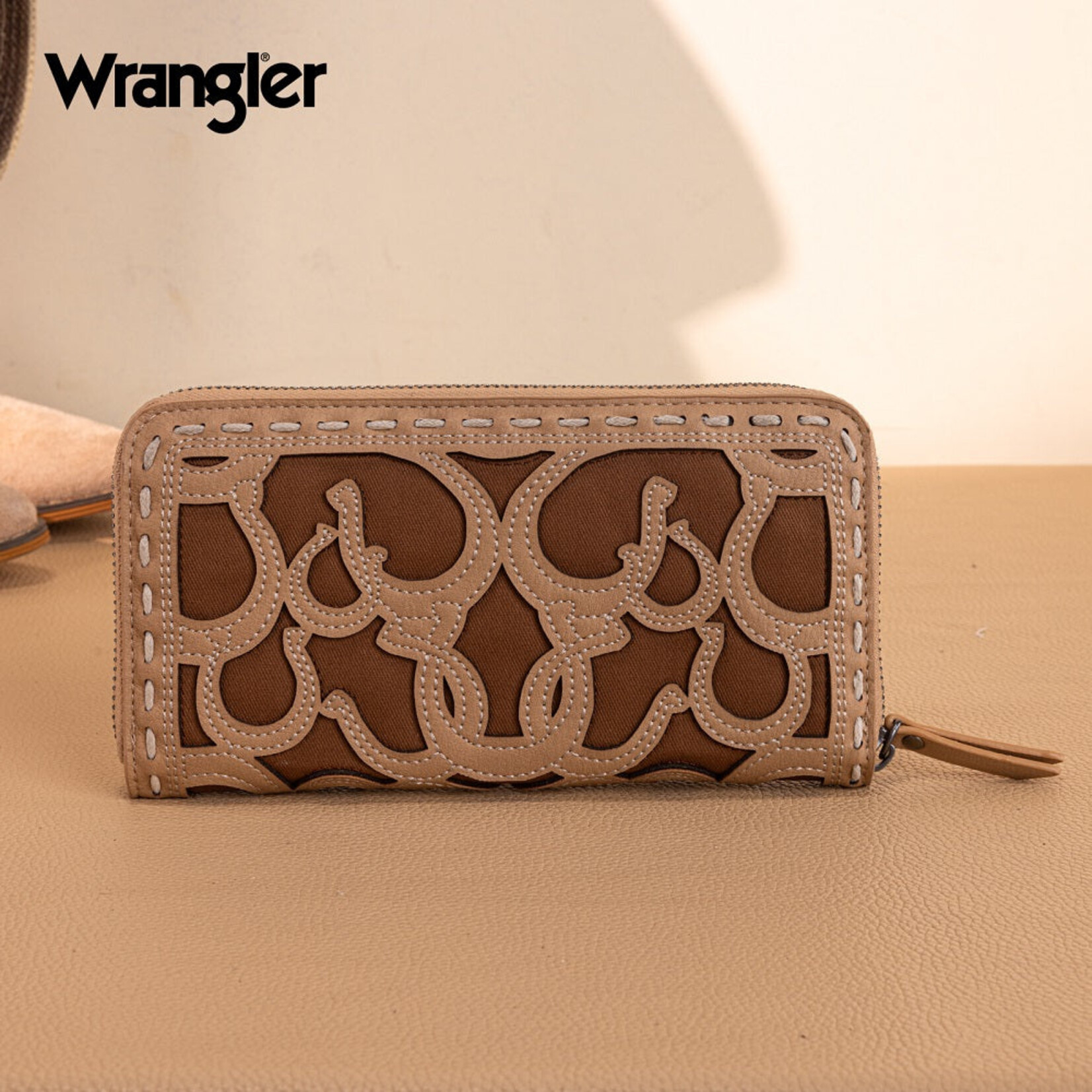 Wrangler WG292-W082KH - Khaki - Wrangler Horseshoe Cutout Zip Around Wallet