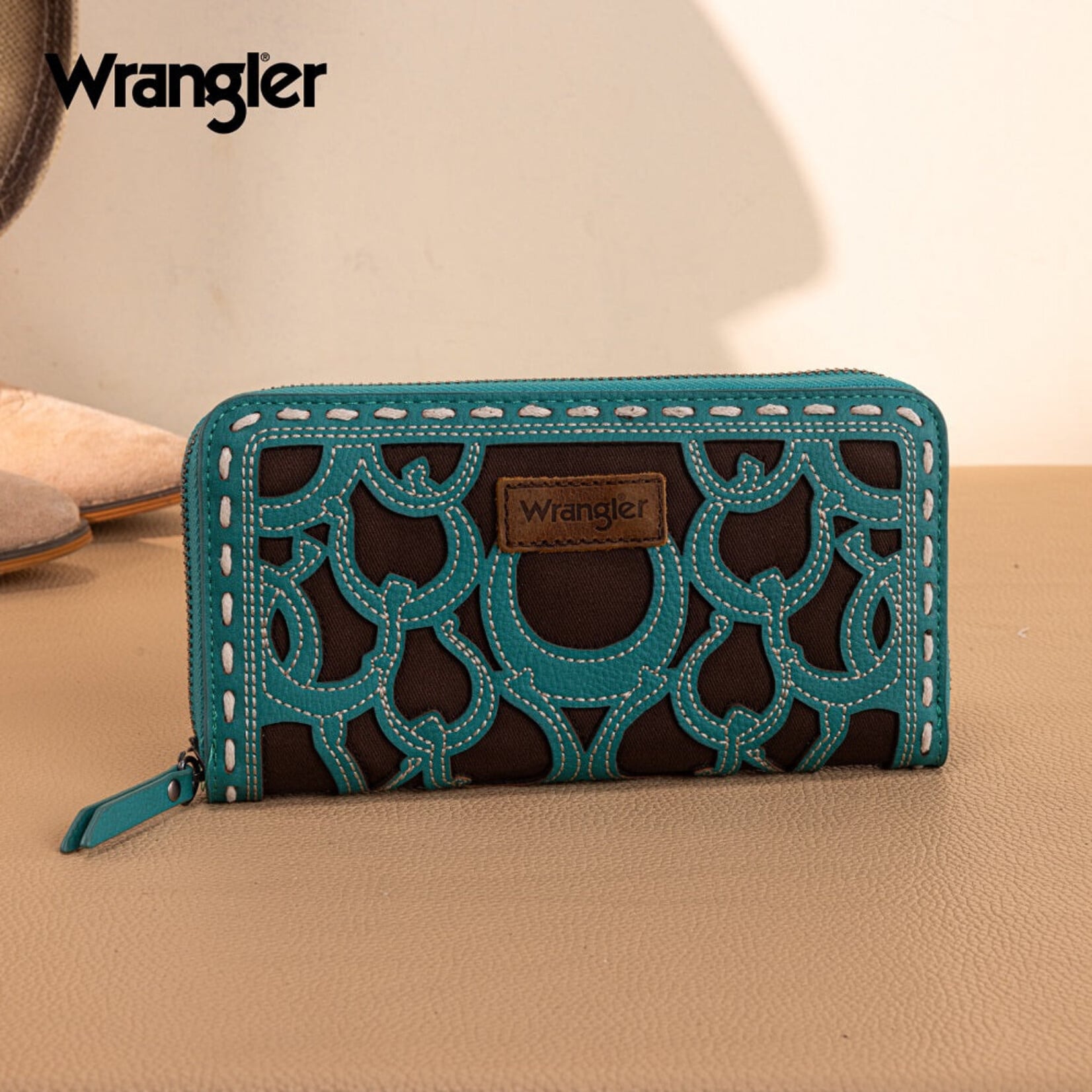 Wrangler WG292-W082TQ - Turquoise - Wrangler Horseshoe Cutout Zip Around Wallet