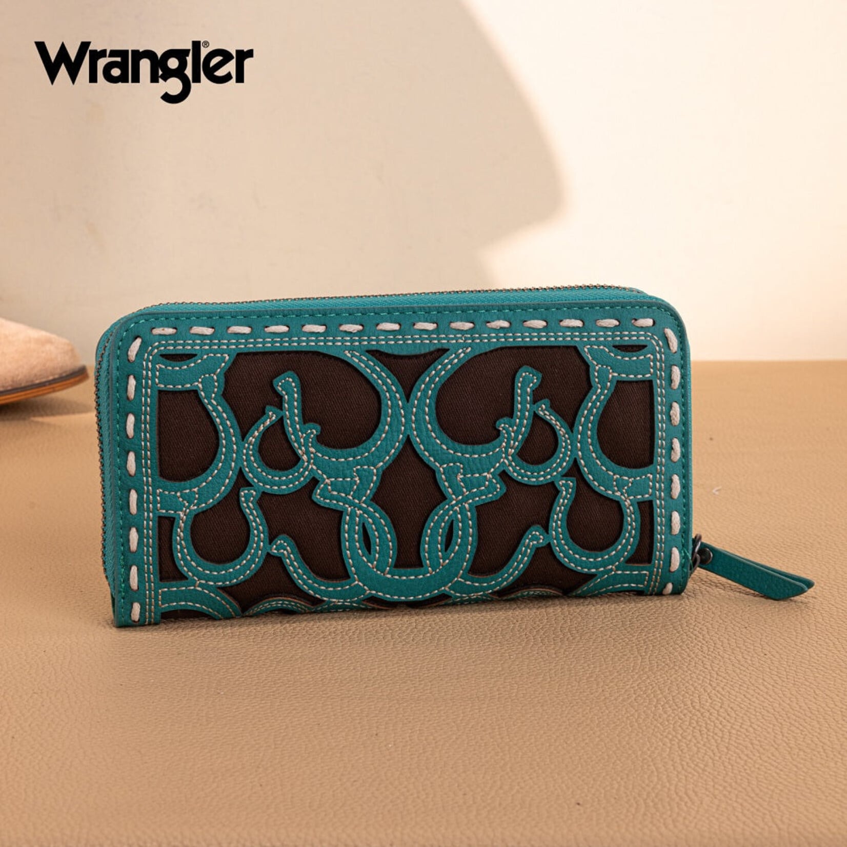 Wrangler WG292-W082TQ - Turquoise - Wrangler Horseshoe Cutout Zip Around Wallet