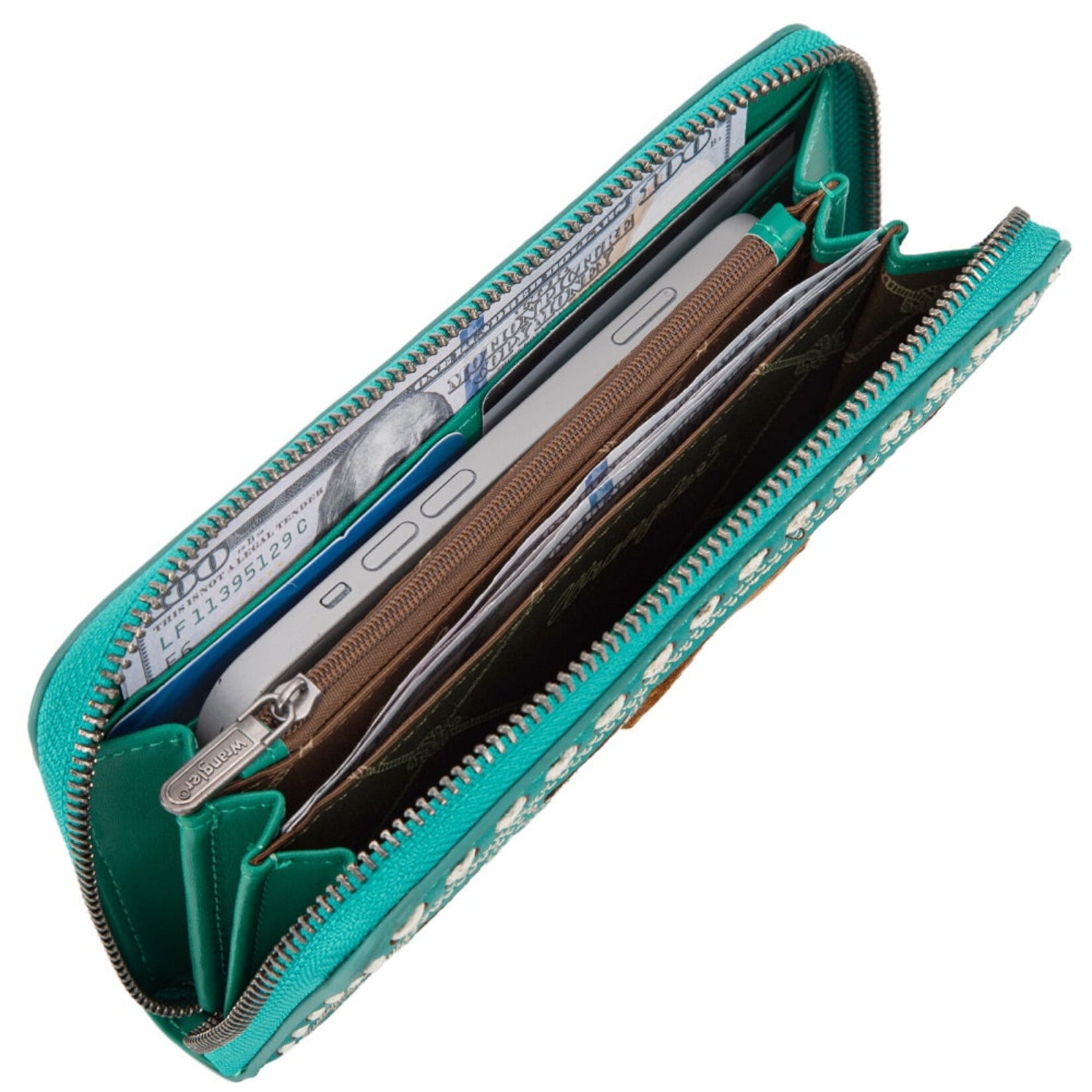 Wrangler WG292-W082TQ - Turquoise - Wrangler Horseshoe Cutout Zip Around Wallet
