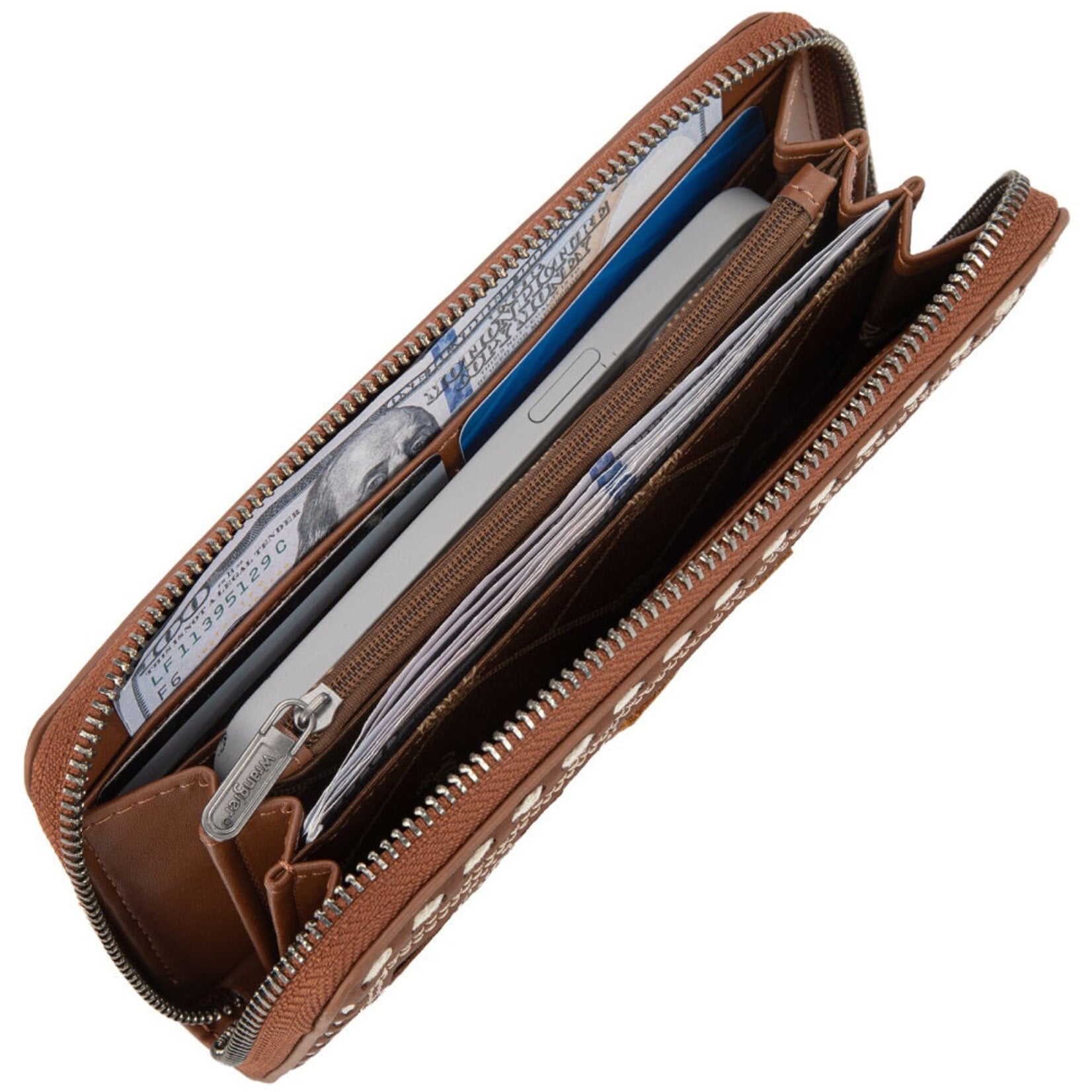 Wrangler WG292-W082BR - Brown - Wrangler Horseshoe Cutout Zip Around Wallet