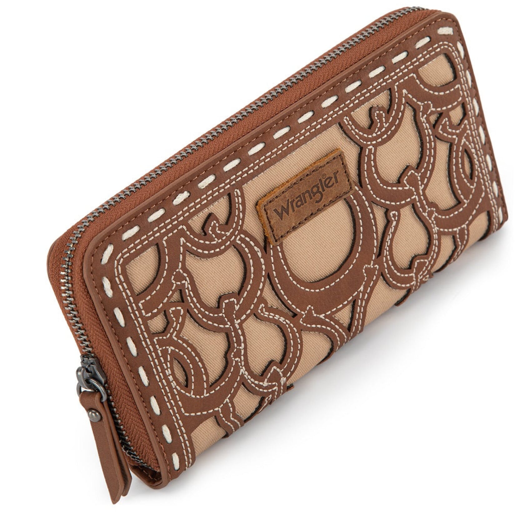 Wrangler WG292-W082BR - Brown - Wrangler Horseshoe Cutout Zip Around Wallet