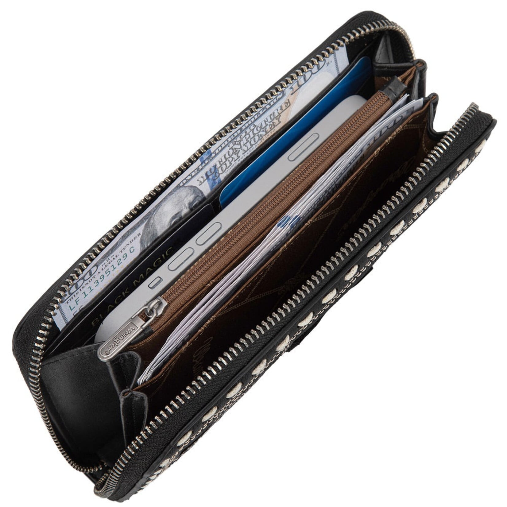 Wrangler WG292-W082BK - Black - Wrangler Horseshoe Cutout Zip Around Wallet