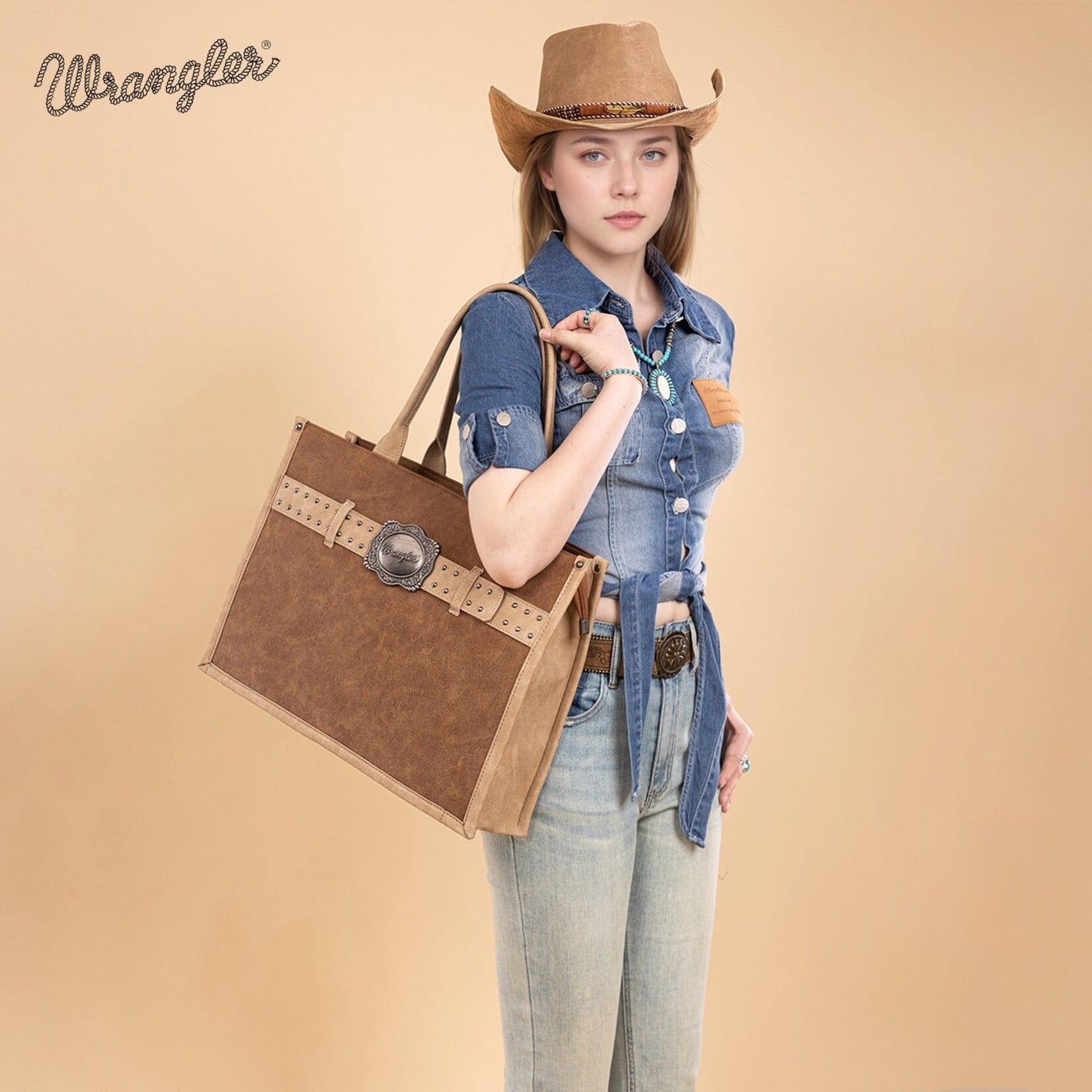 Wrangler WG250G-8119BR - Brown - Wrangler Buckle CC Large Tote