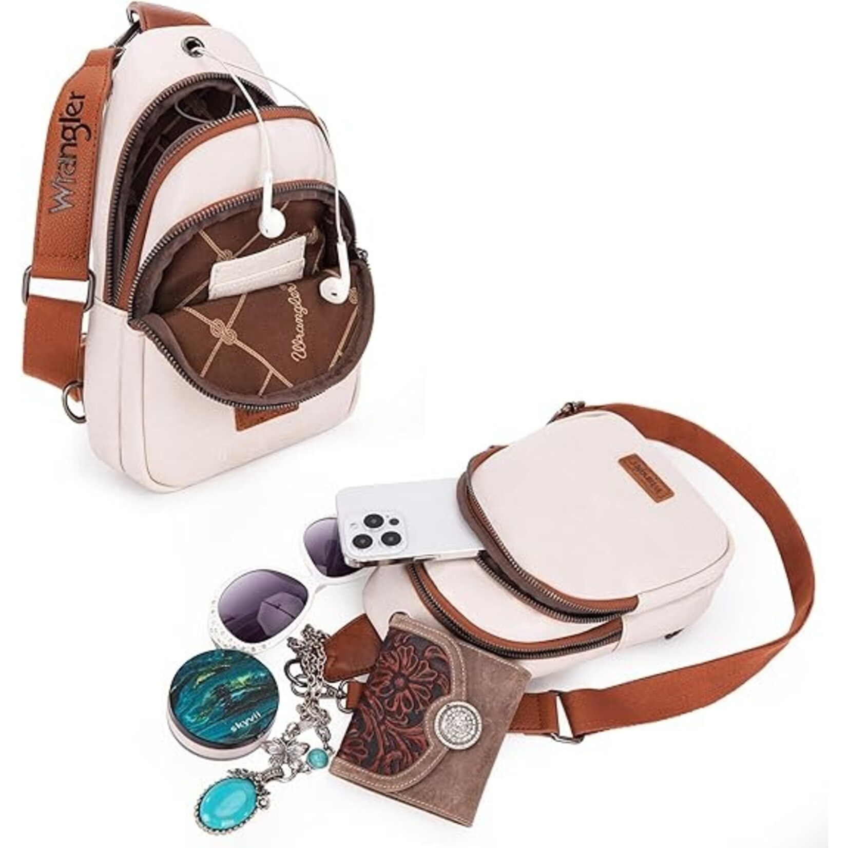 Wrangler WG87-227BG-BR - Beige/Brown - Wrangler Sling Bag/Crossbody