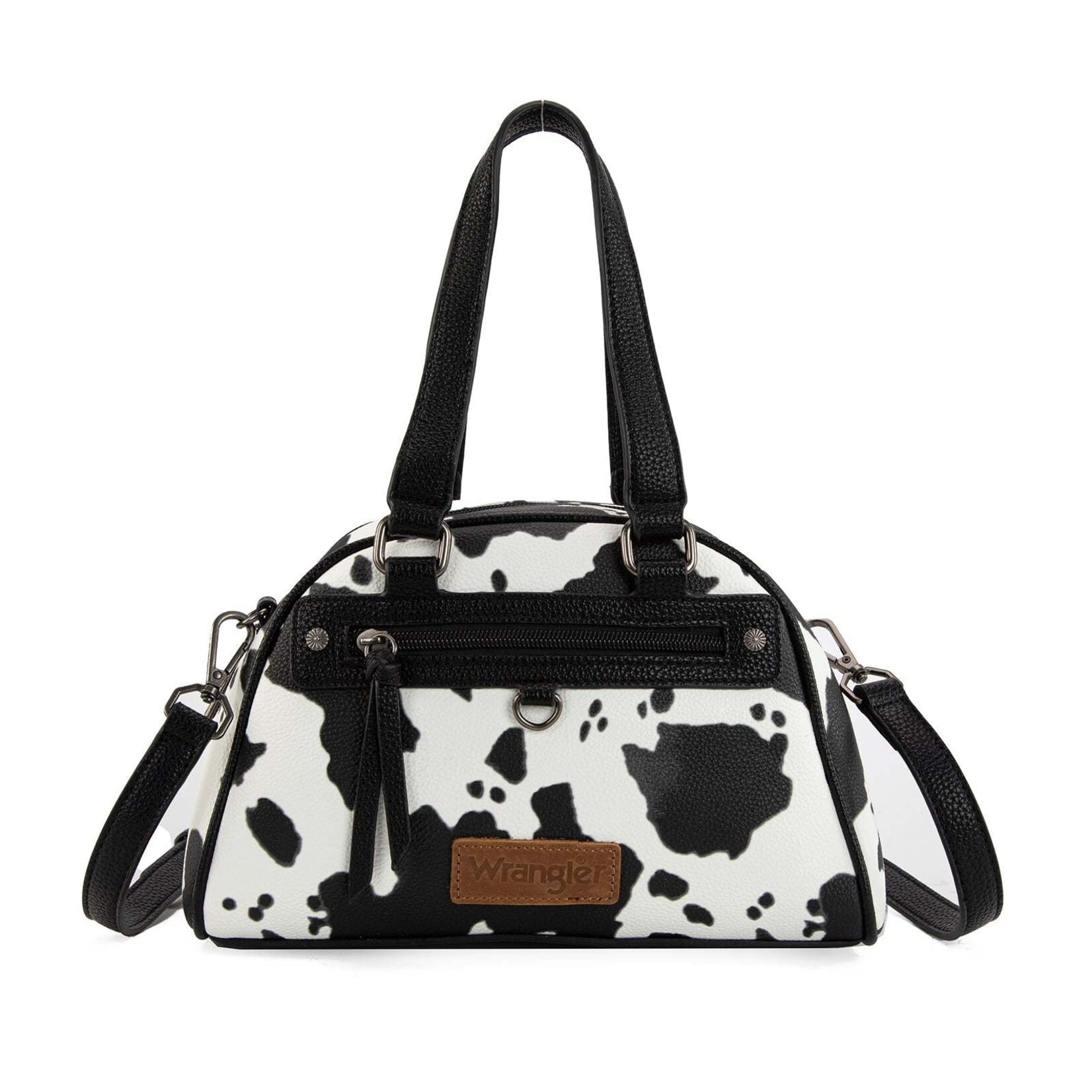 Wrangler WG399-5112BK-COW - Black Cow - Wrangler Cow Print Satchel/Crossbody Bag