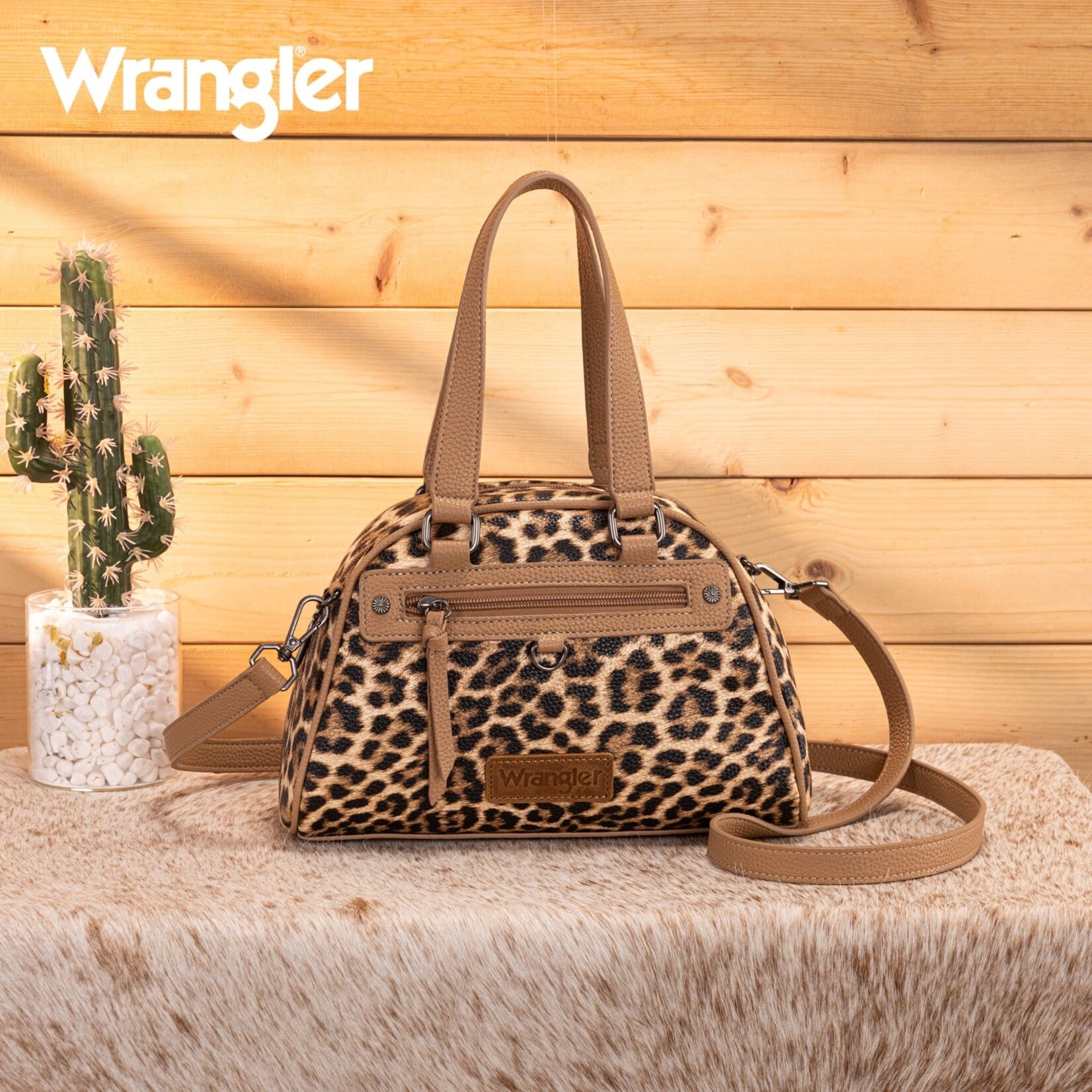 Wrangler WG399-5112BR-LP - Brown Leopard - Wrangler Satchel/Crossbody Bag