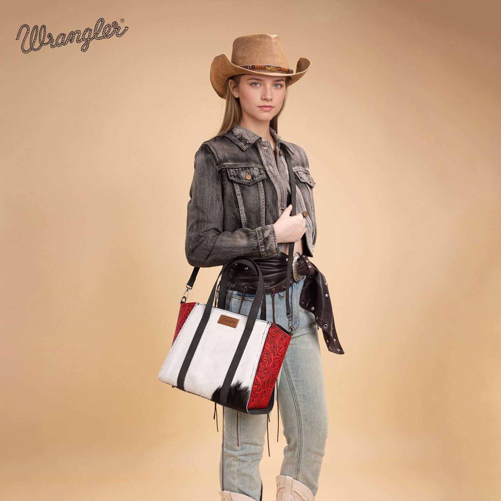 Wrangler WG252-8012RD - Red - Wrangler Genuine Hair-On Cowhide Tote/Crossbody