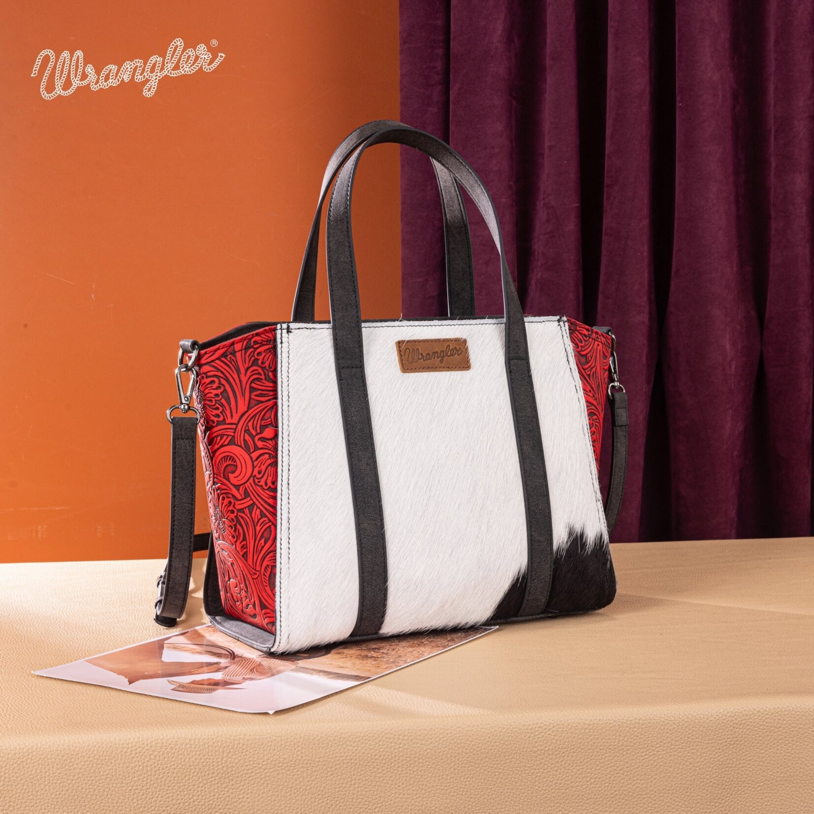 Wrangler WG252-8012RD - Red - Wrangler Genuine Hair-On Cowhide Tote/Crossbody