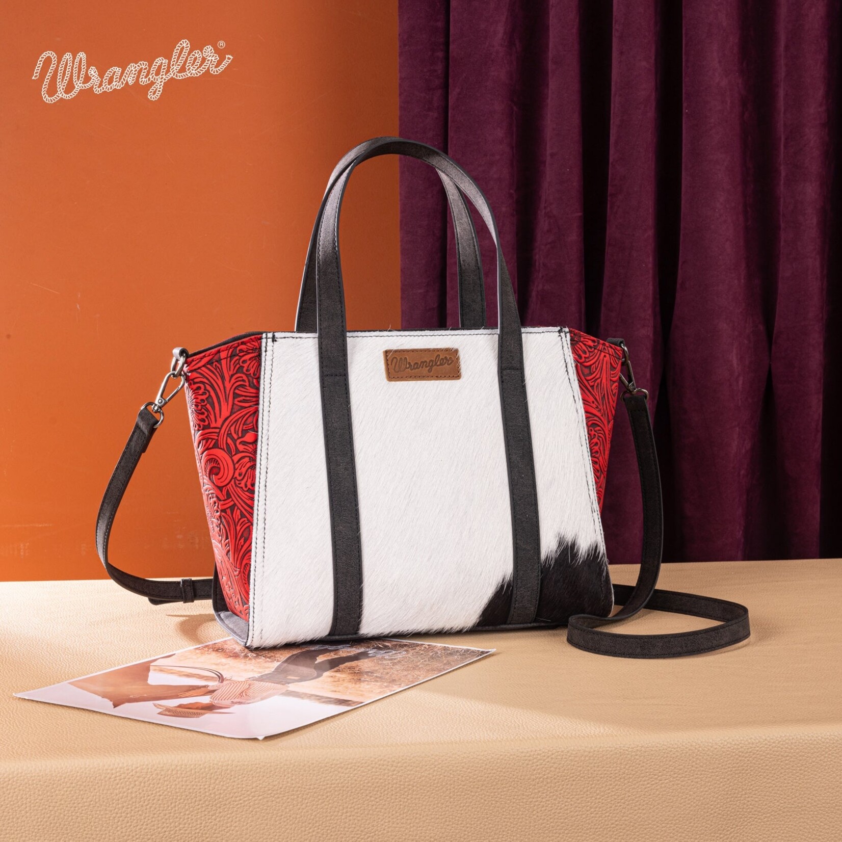 Wrangler WG252-8012RD - Red - Wrangler Genuine Hair-On Cowhide Tote/Crossbody
