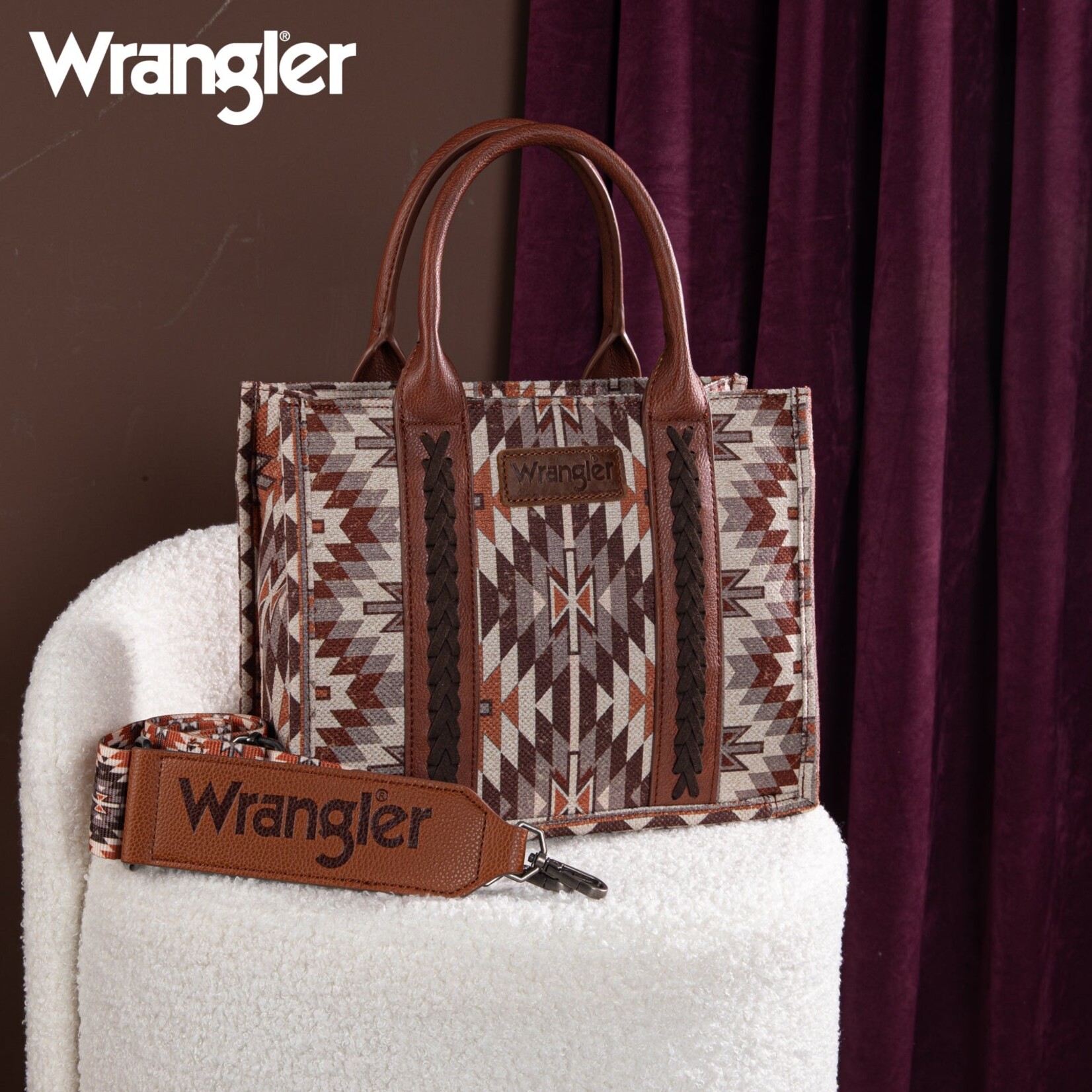 Wrangler WG2213-8120S - Brown - Wrangler Southwestern Pattern Tote / Crossbody