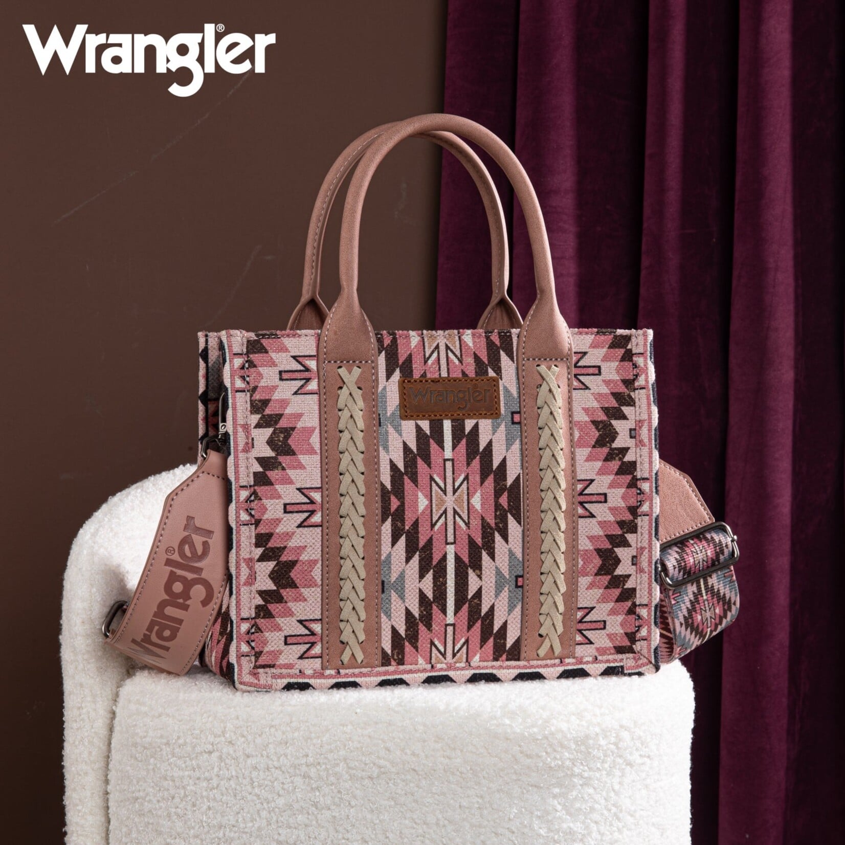Wrangler WG2213-8120S - Dark Pink - Wrangler Southwestern Pattern Tote / Crossbody
