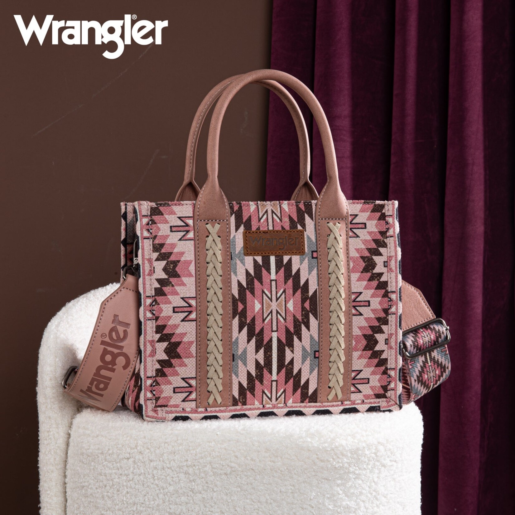 Wrangler WG2213-8120SDPK - Dark Pink - Wrangler Southwestern Pattern Tote / Crossbody