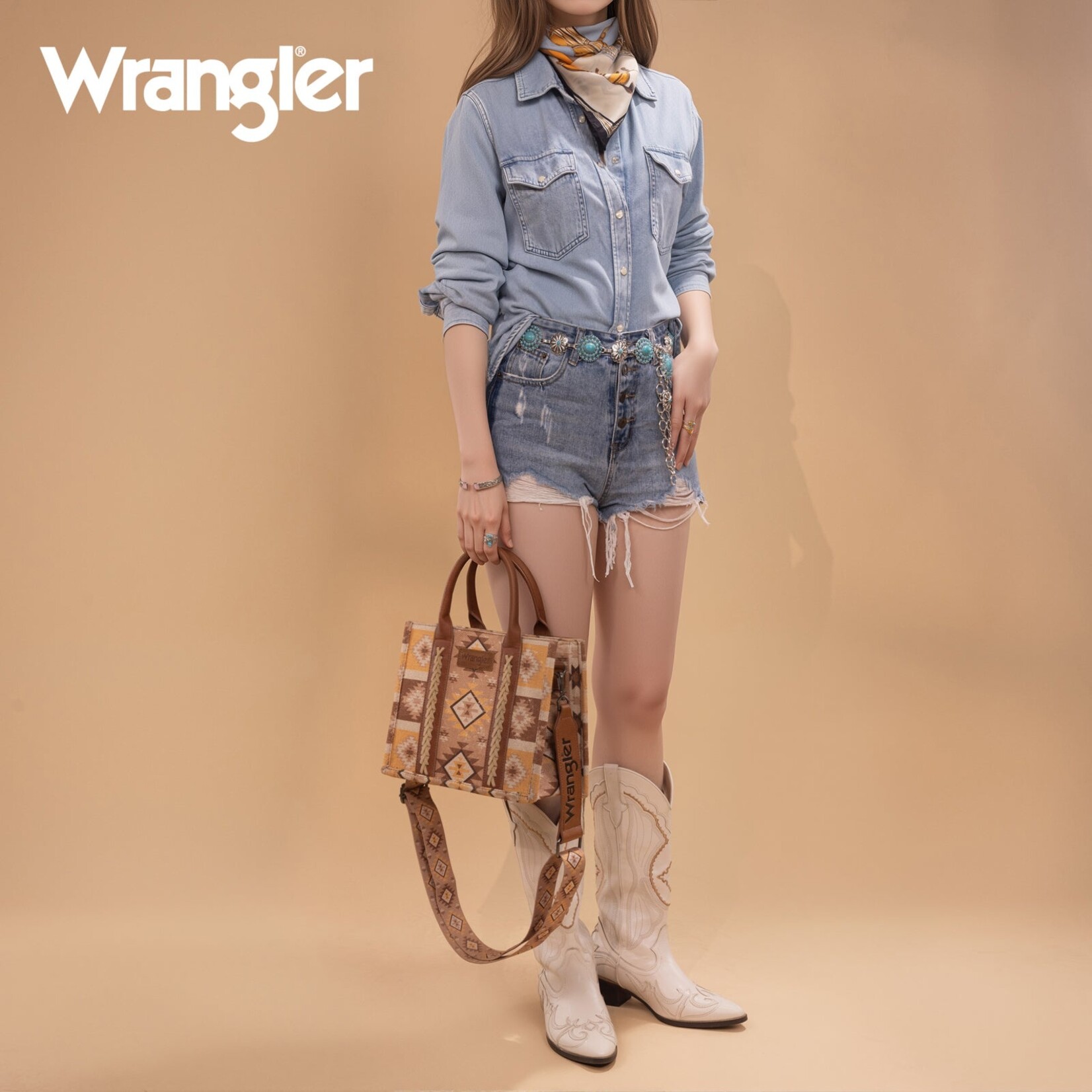Wrangler WG2209-8120S - Tan - Wrangler Aztec Tote/Crossbody