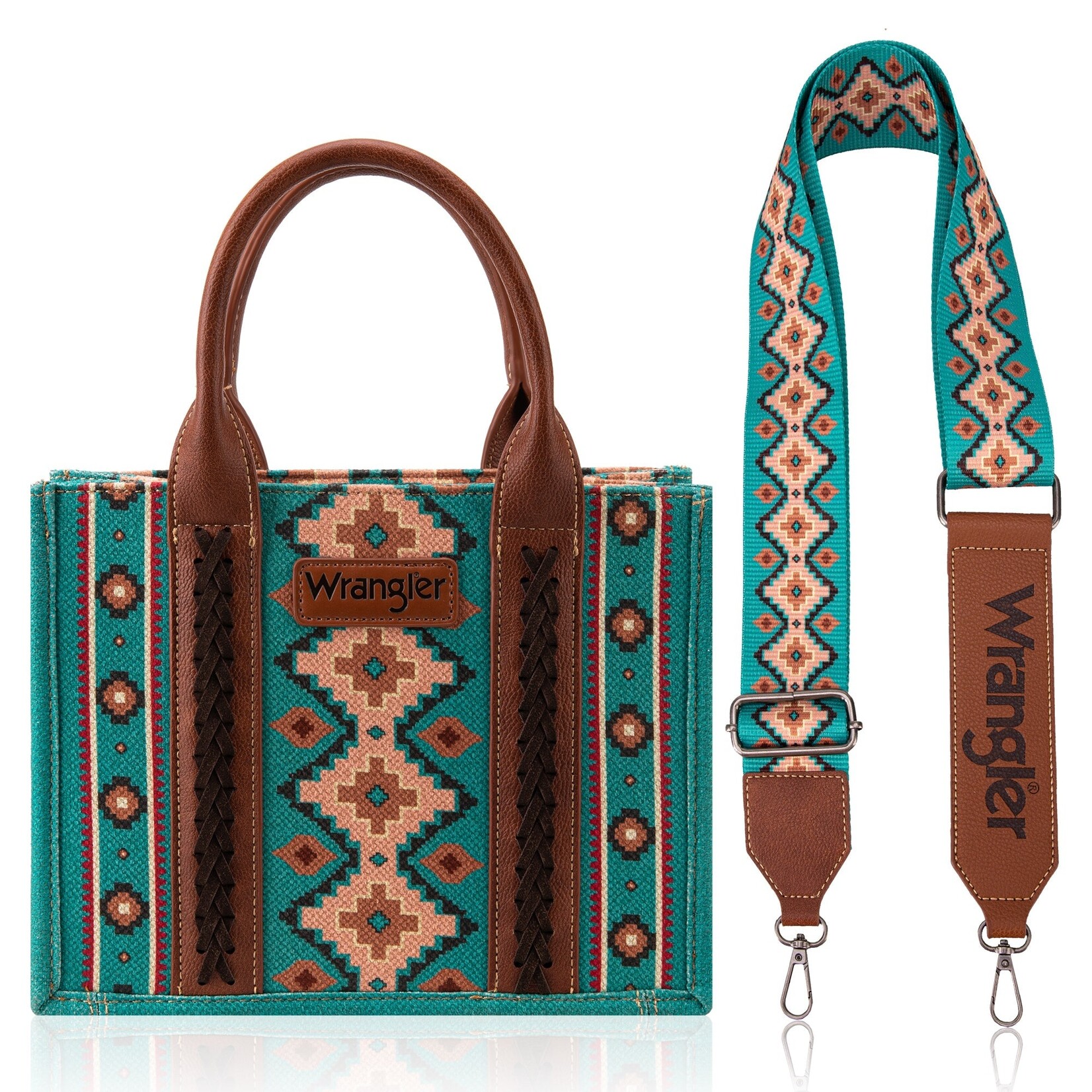 Wrangler WG2203-8120SWTQ - Turquoise - Wrangler Aztec Small Tote/Crossbody and Card Case Set 2Pc