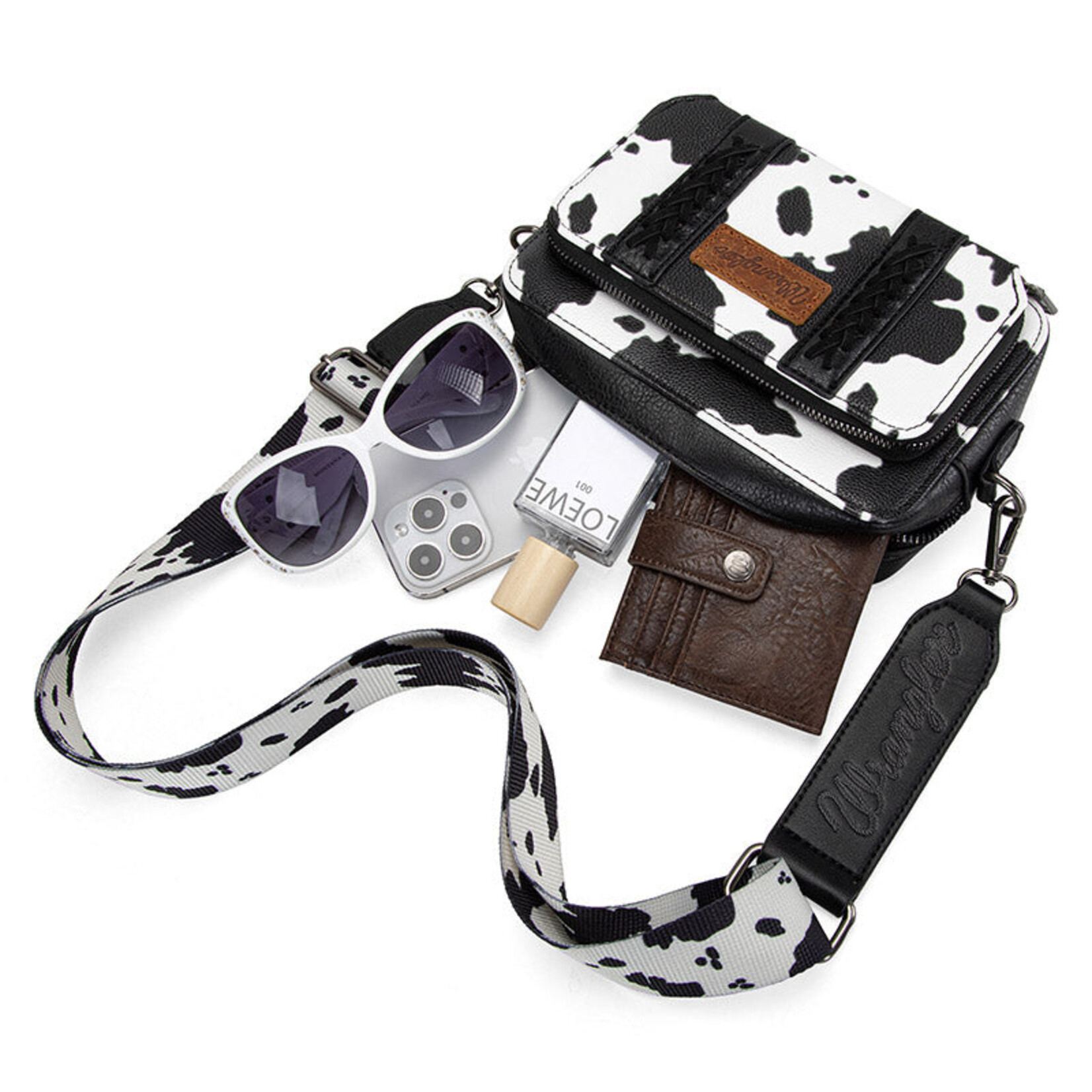 Wrangler WG133-3003 - Black - Wrangler Cow Print Crossbody with Wallet Compartment